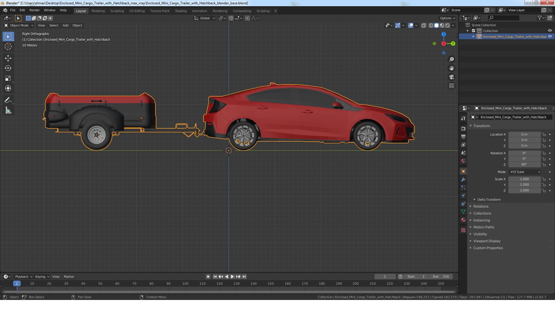 Enclosed Mini Cargo Trailer with Hatchback 3D