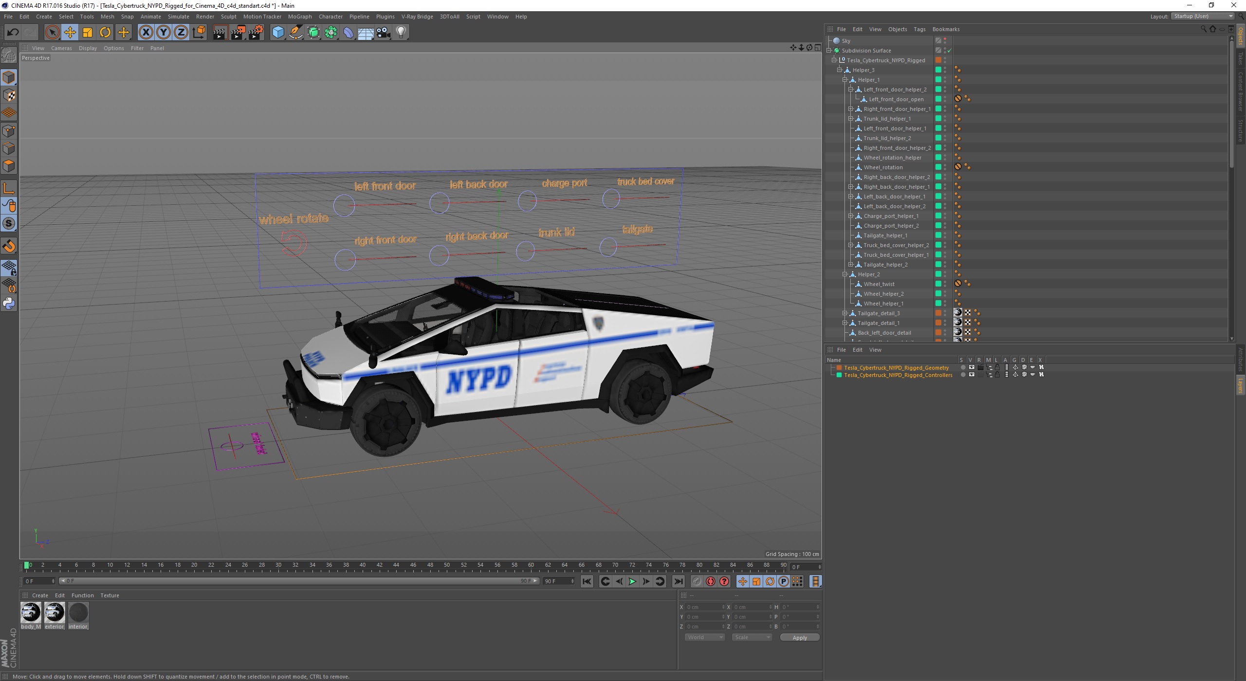 Tesla Cybertruck NYPD Rigged for Cinema 4D 3D