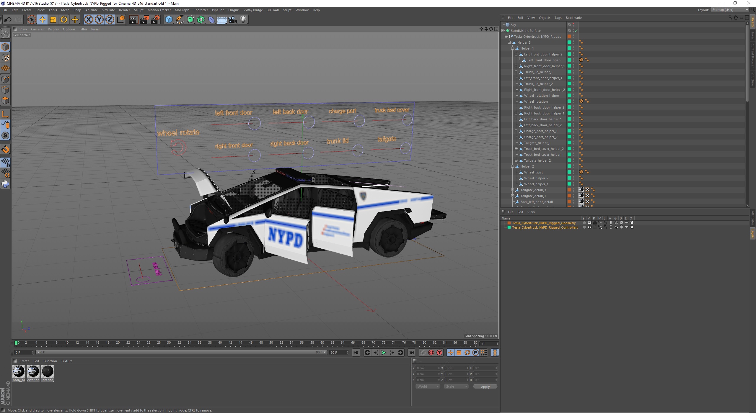 Tesla Cybertruck NYPD Rigged for Cinema 4D 3D
