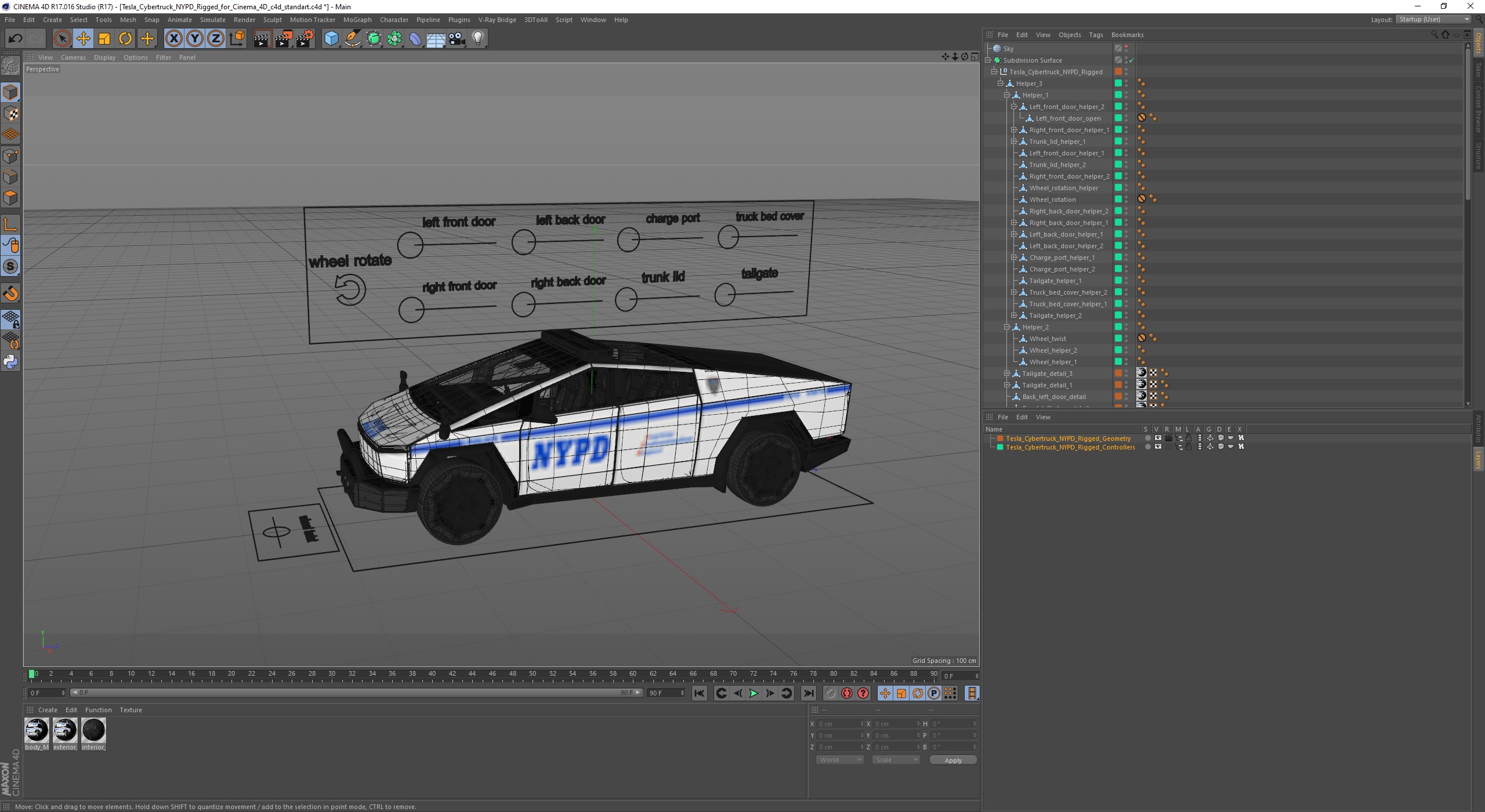 Tesla Cybertruck NYPD Rigged for Cinema 4D 3D
