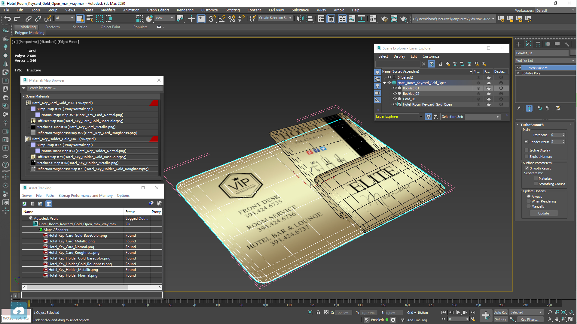 3D Hotel Room Keycard Gold Open model