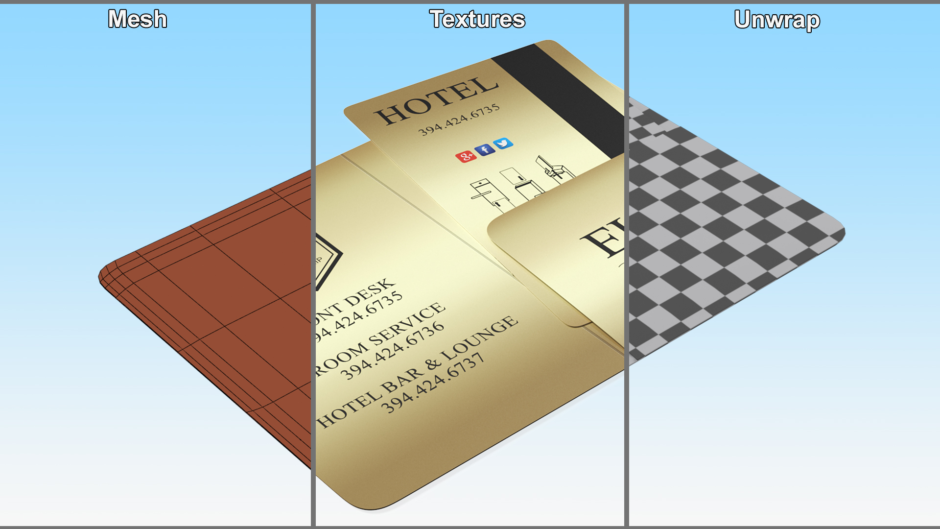 3D Hotel Room Keycard Gold Open model