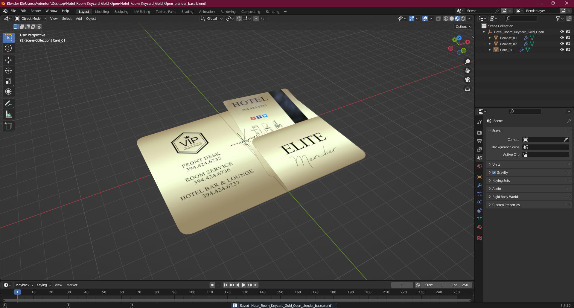 3D Hotel Room Keycard Gold Open model