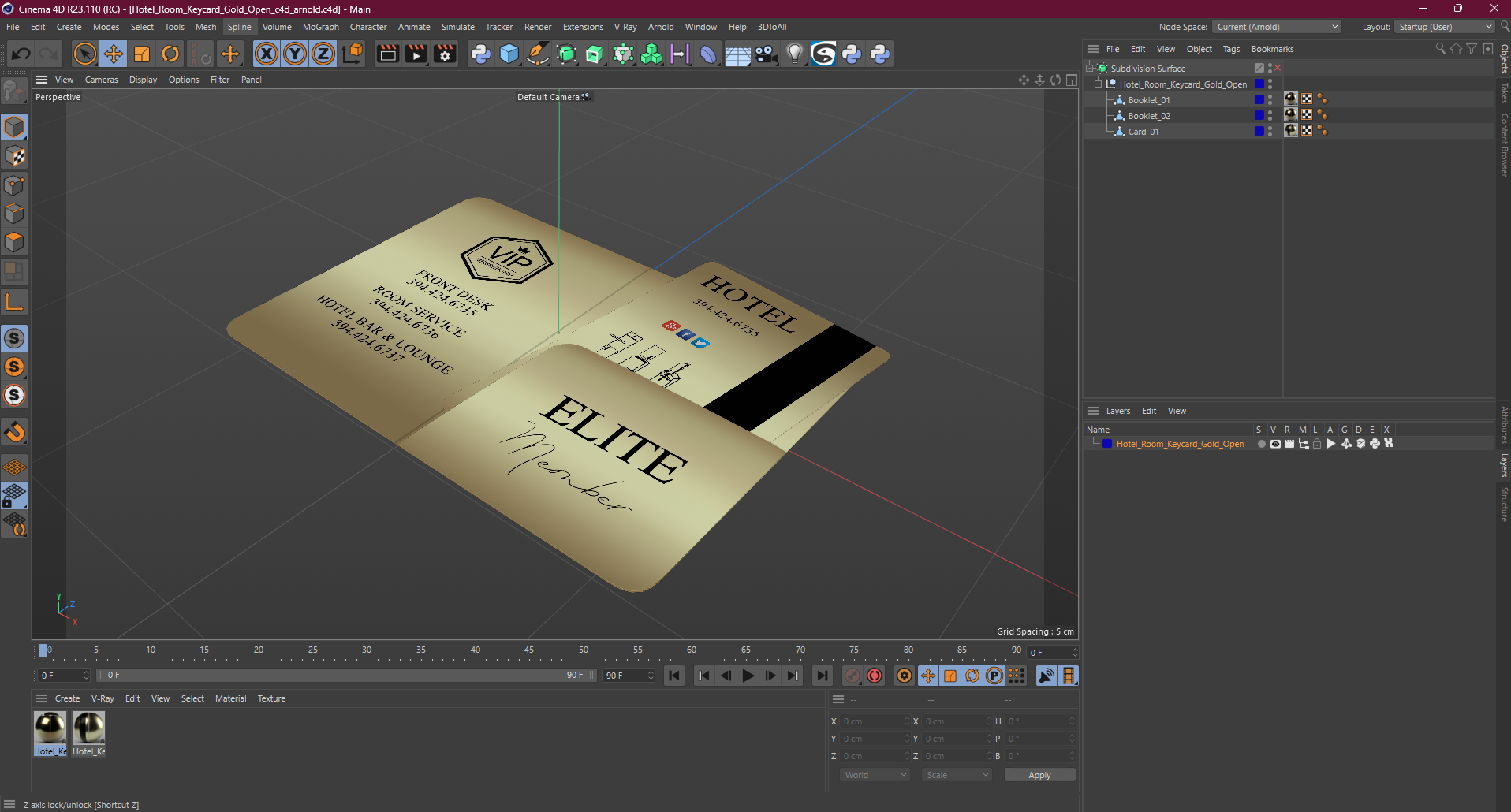 3D Hotel Room Keycard Gold Open model