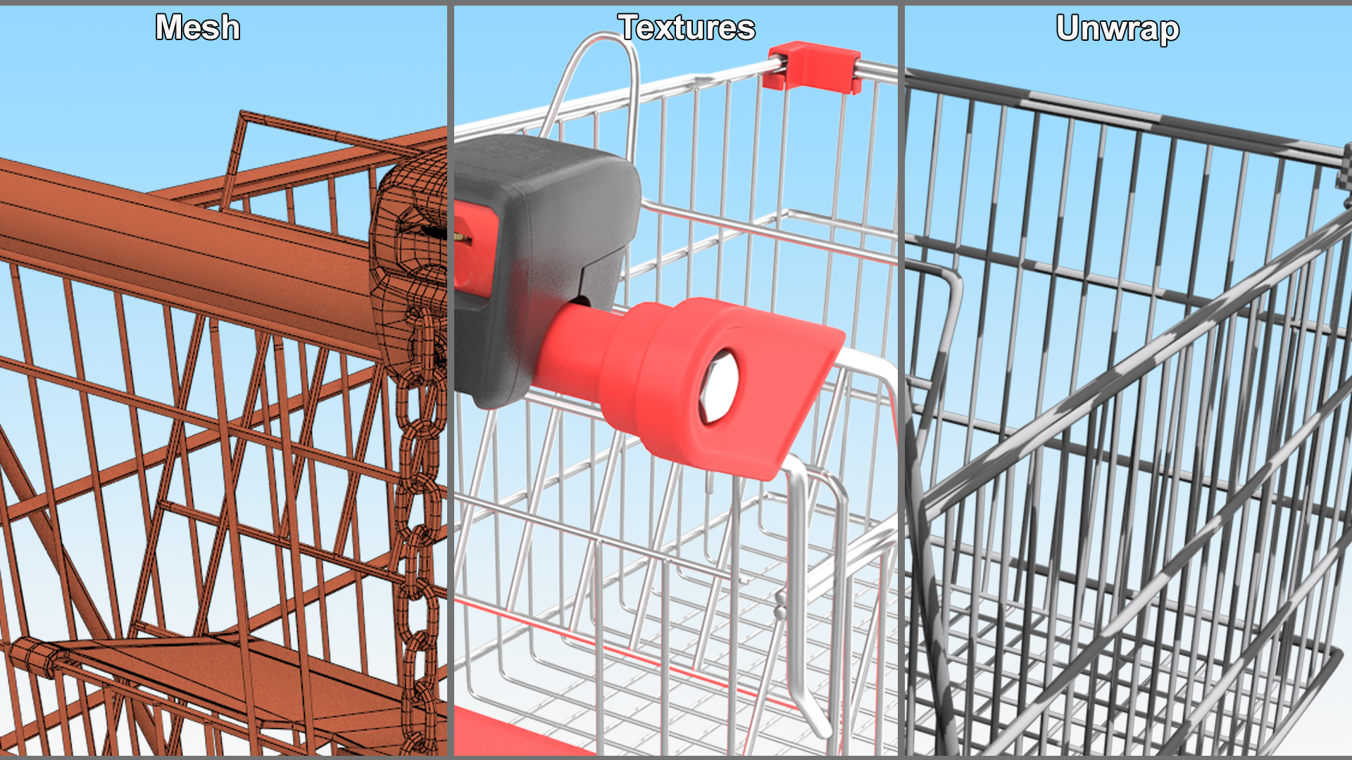 3D Trolley Shopping Cart with Coin Lock System model