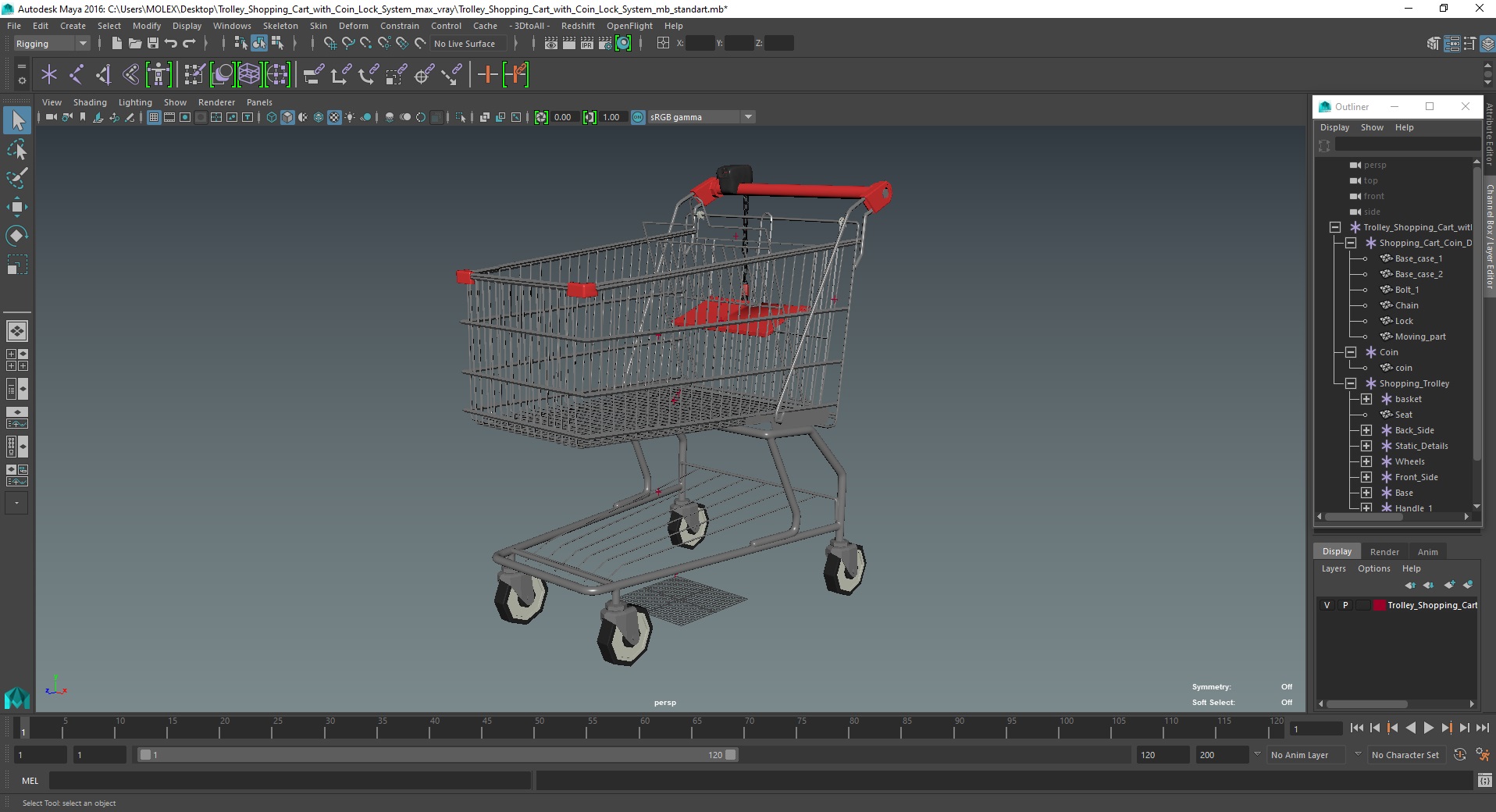 3D Trolley Shopping Cart with Coin Lock System model
