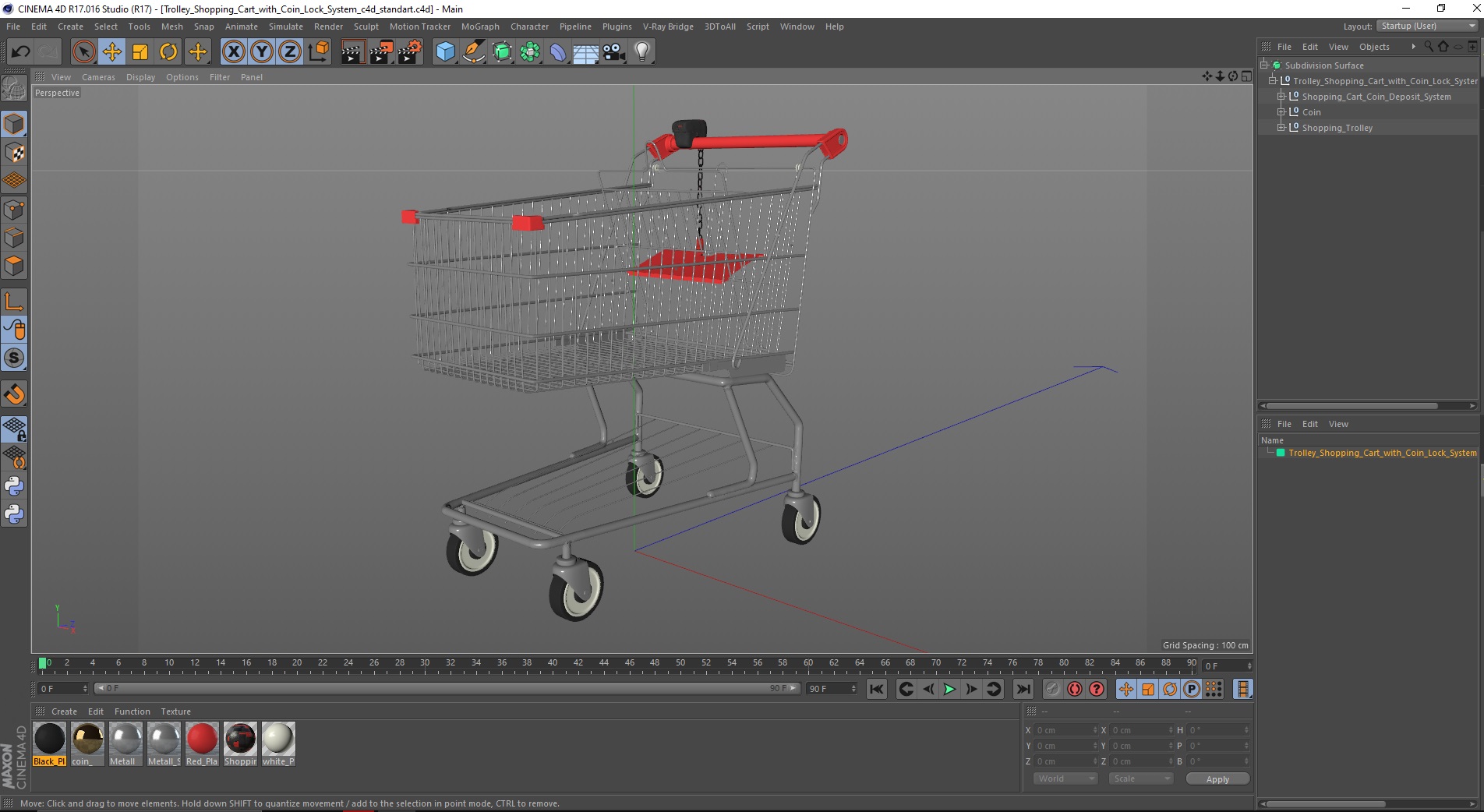 3D Trolley Shopping Cart with Coin Lock System model
