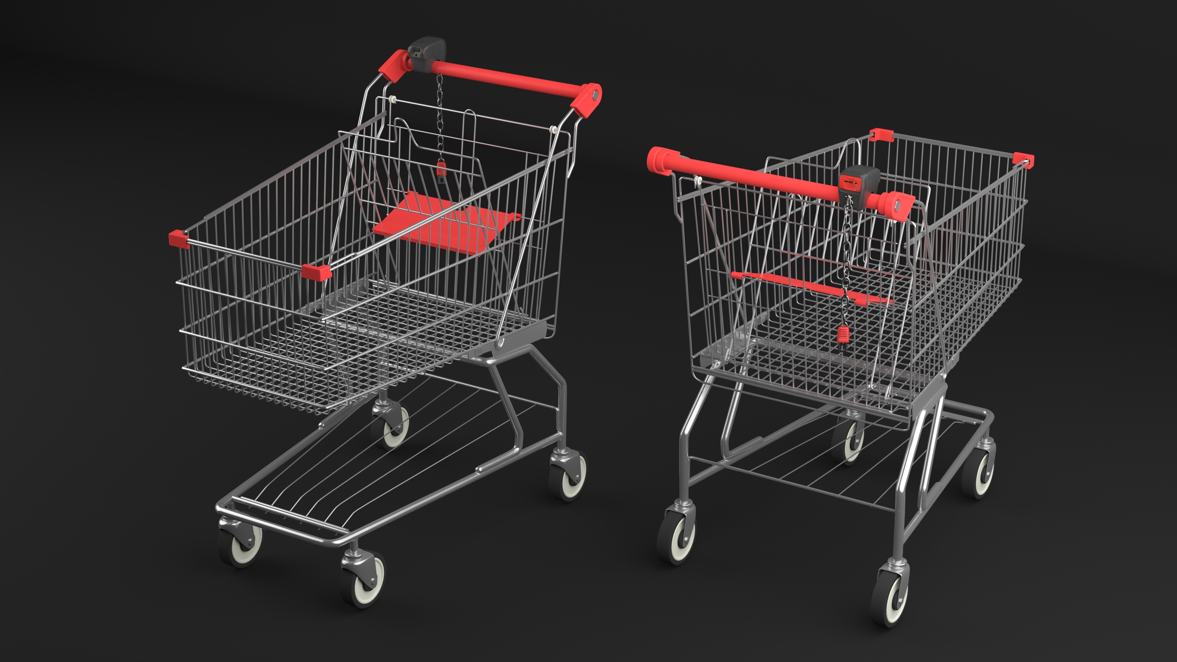 3D Trolley Shopping Cart with Coin Lock System model
