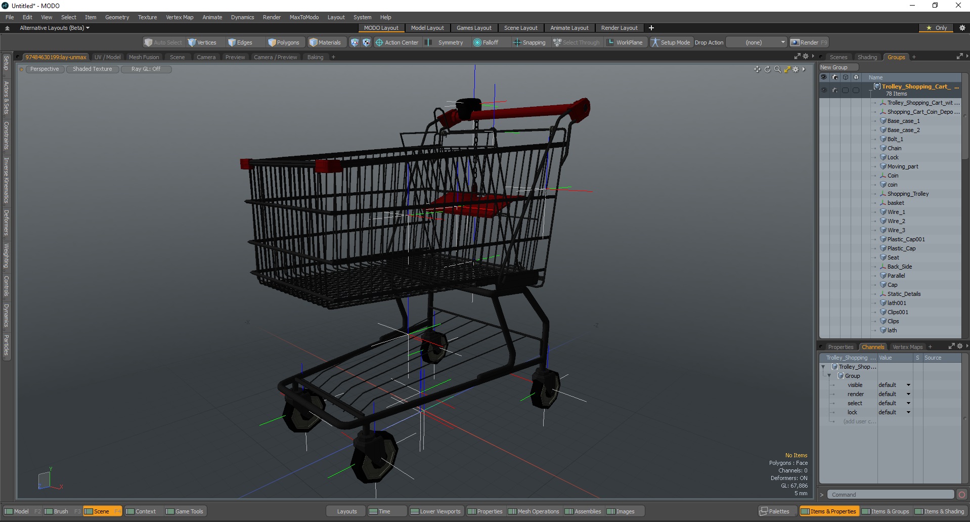 3D Trolley Shopping Cart with Coin Lock System model