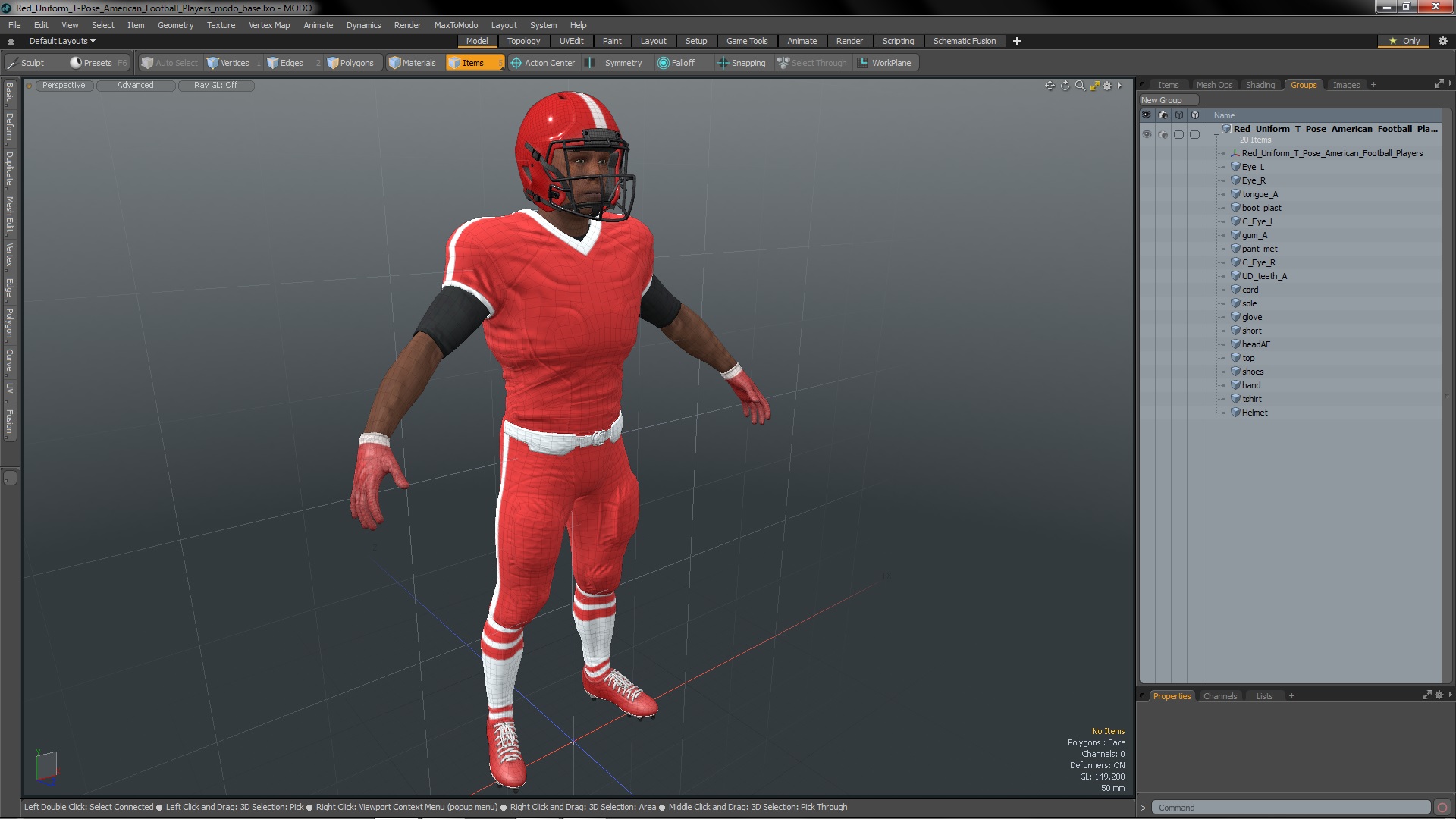 Red Uniform T-Pose American Football Players 3D model