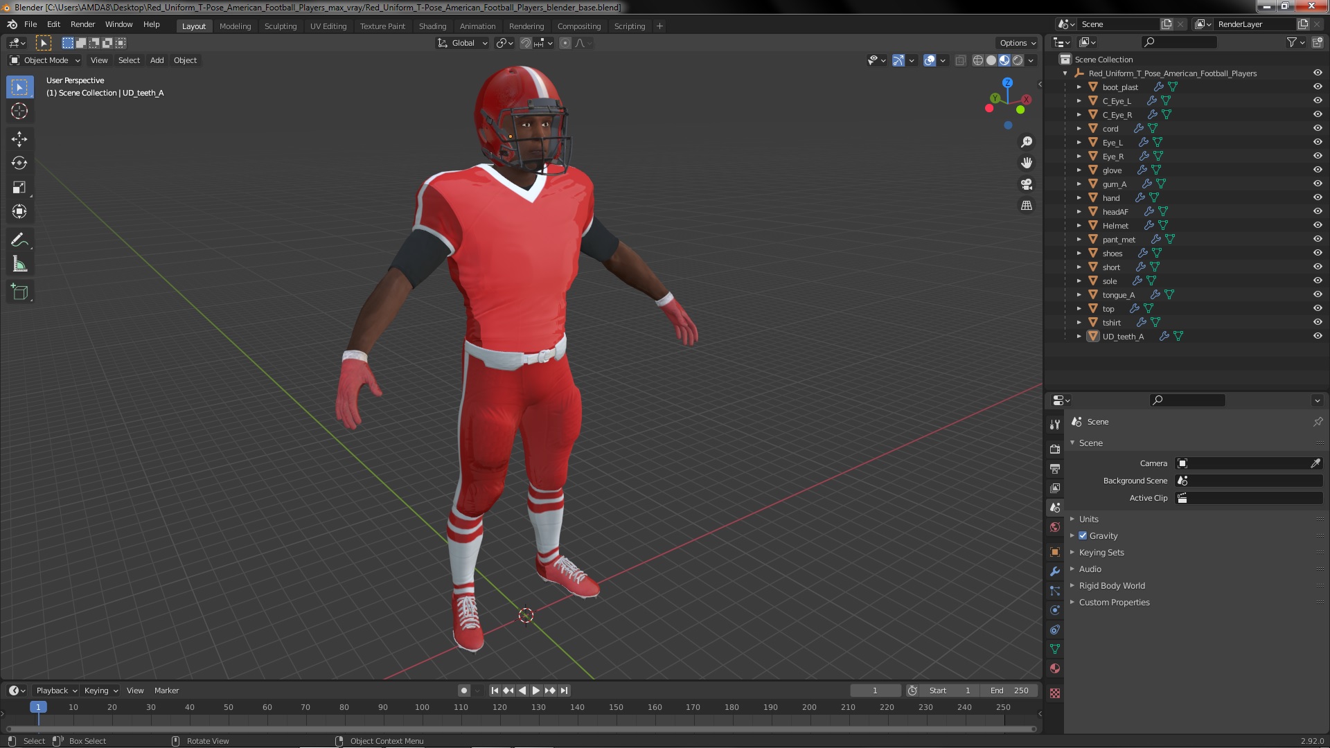 Red Uniform T-Pose American Football Players 3D model