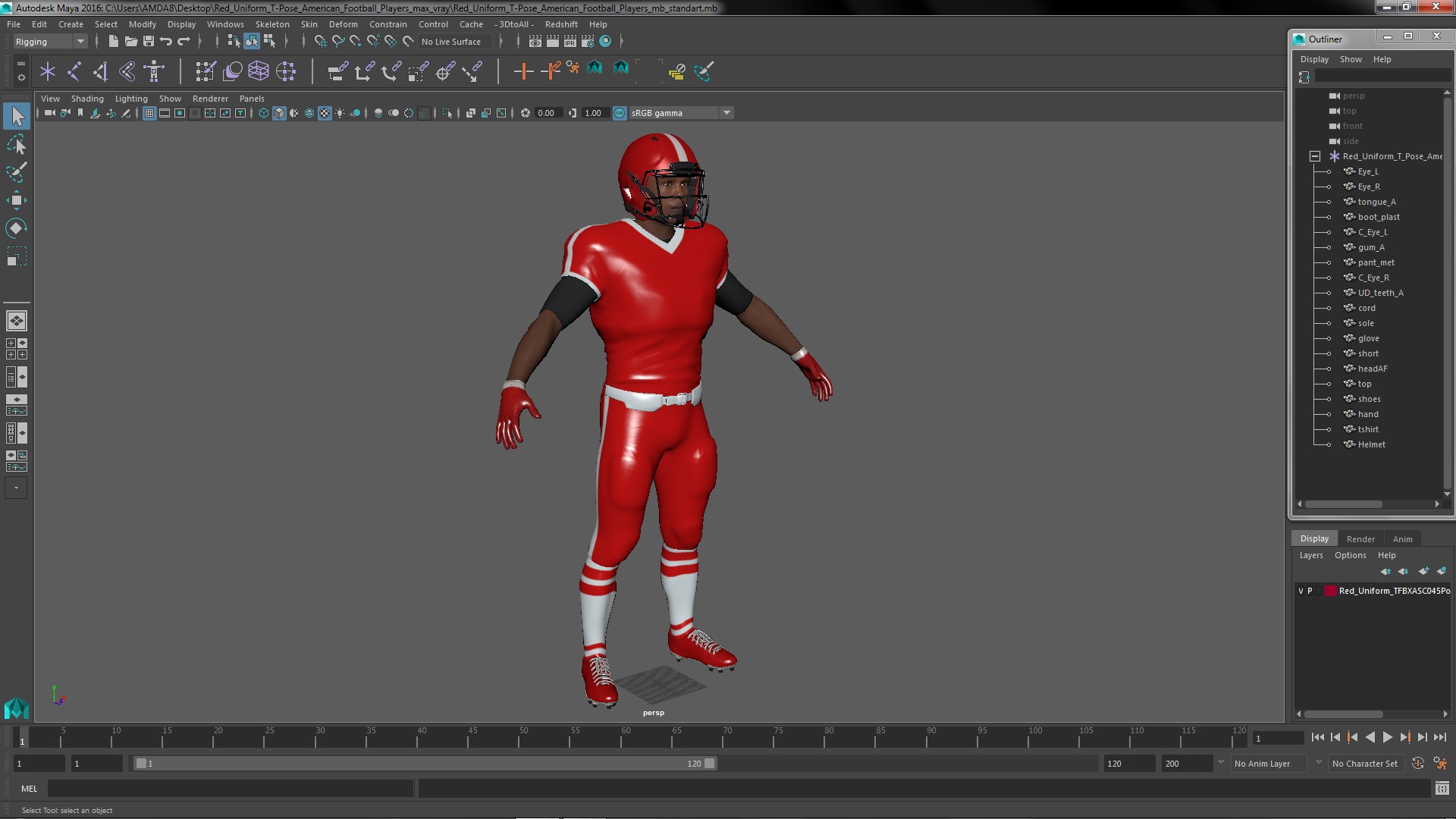 Red Uniform T-Pose American Football Players 3D model