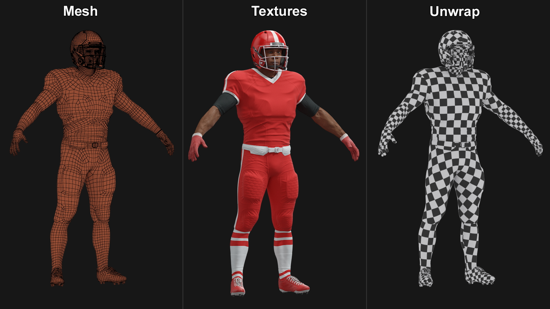 Red Uniform T-Pose American Football Players 3D model