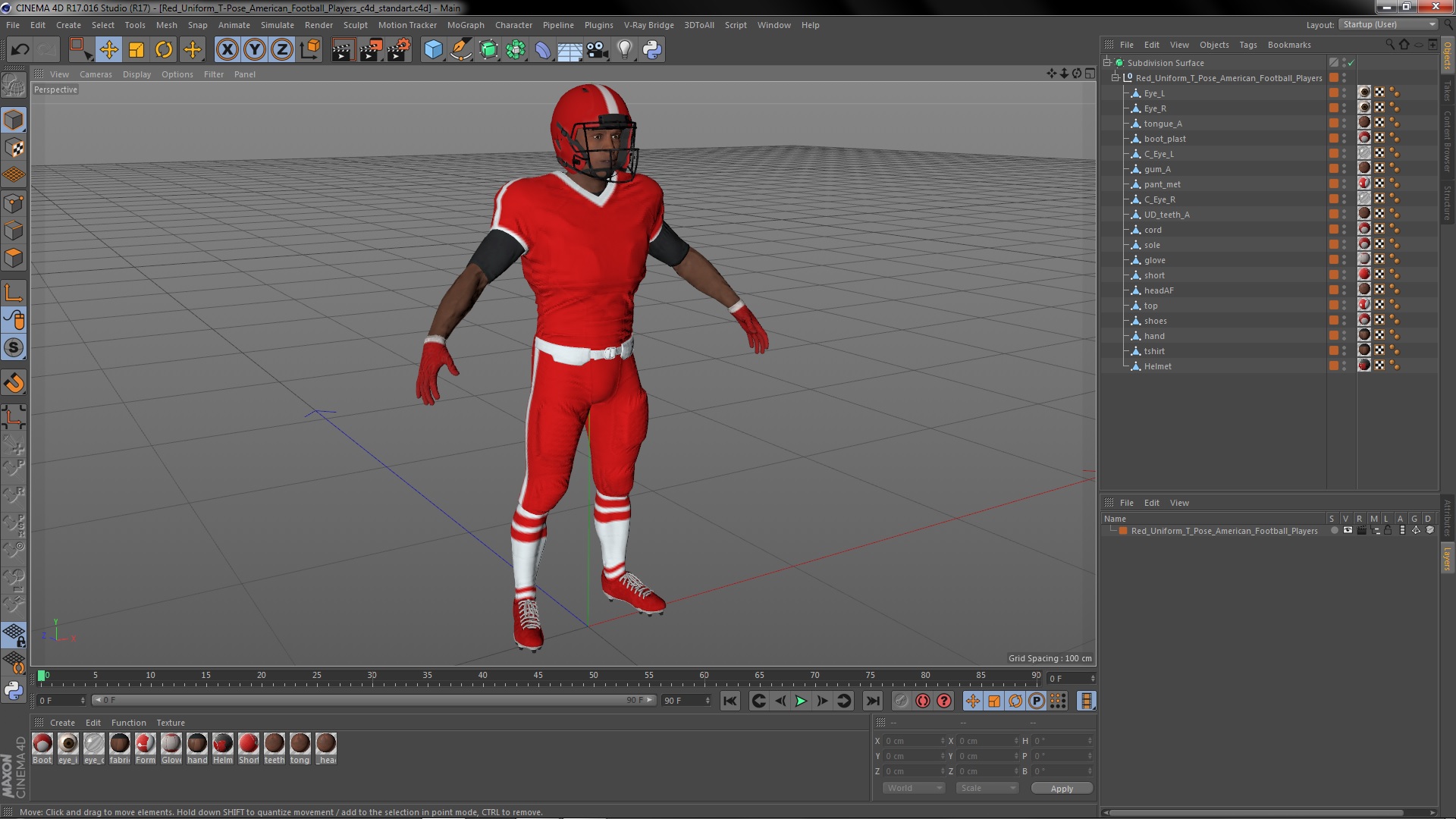 Red Uniform T-Pose American Football Players 3D model
