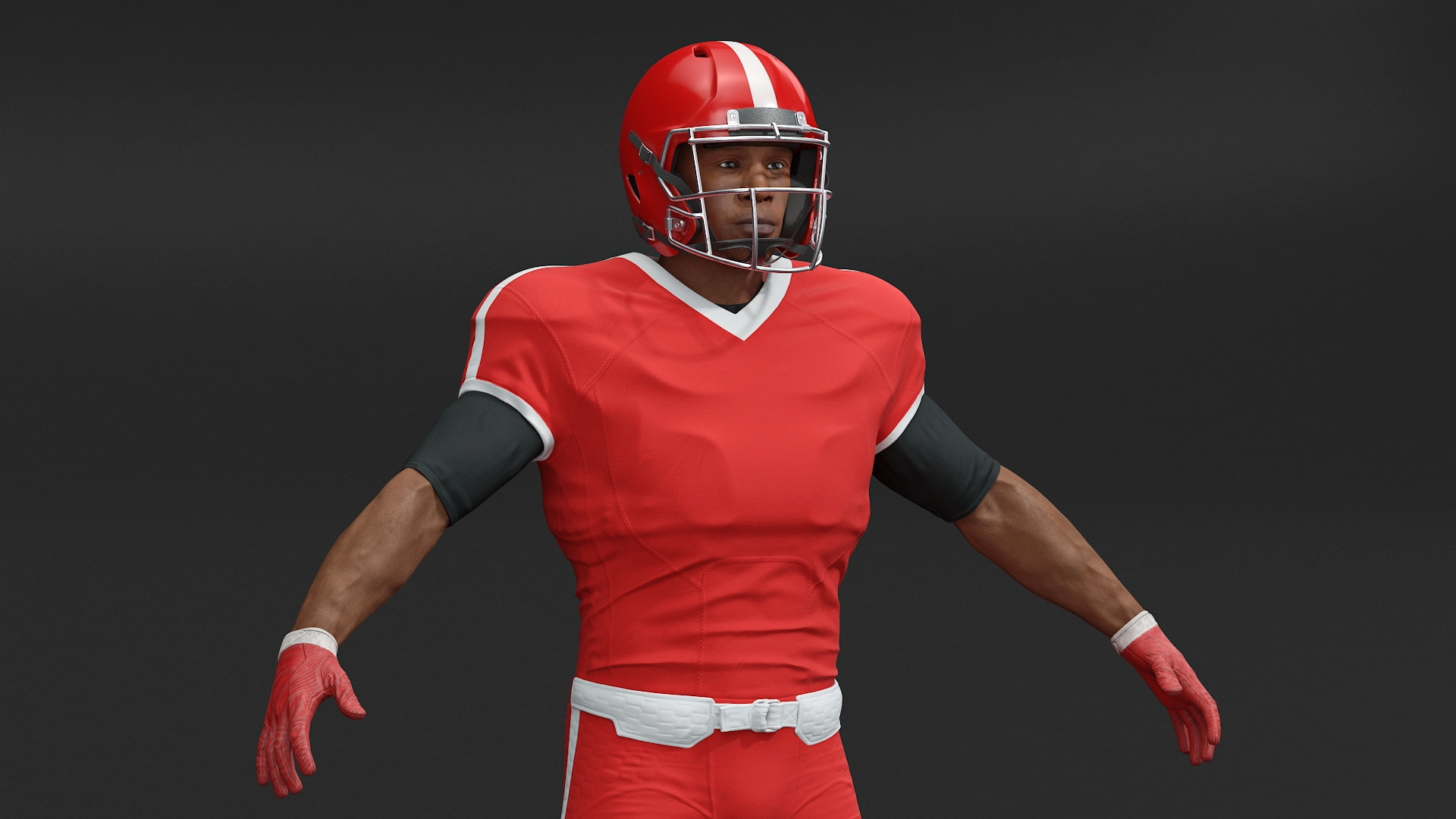 Red Uniform T-Pose American Football Players 3D model