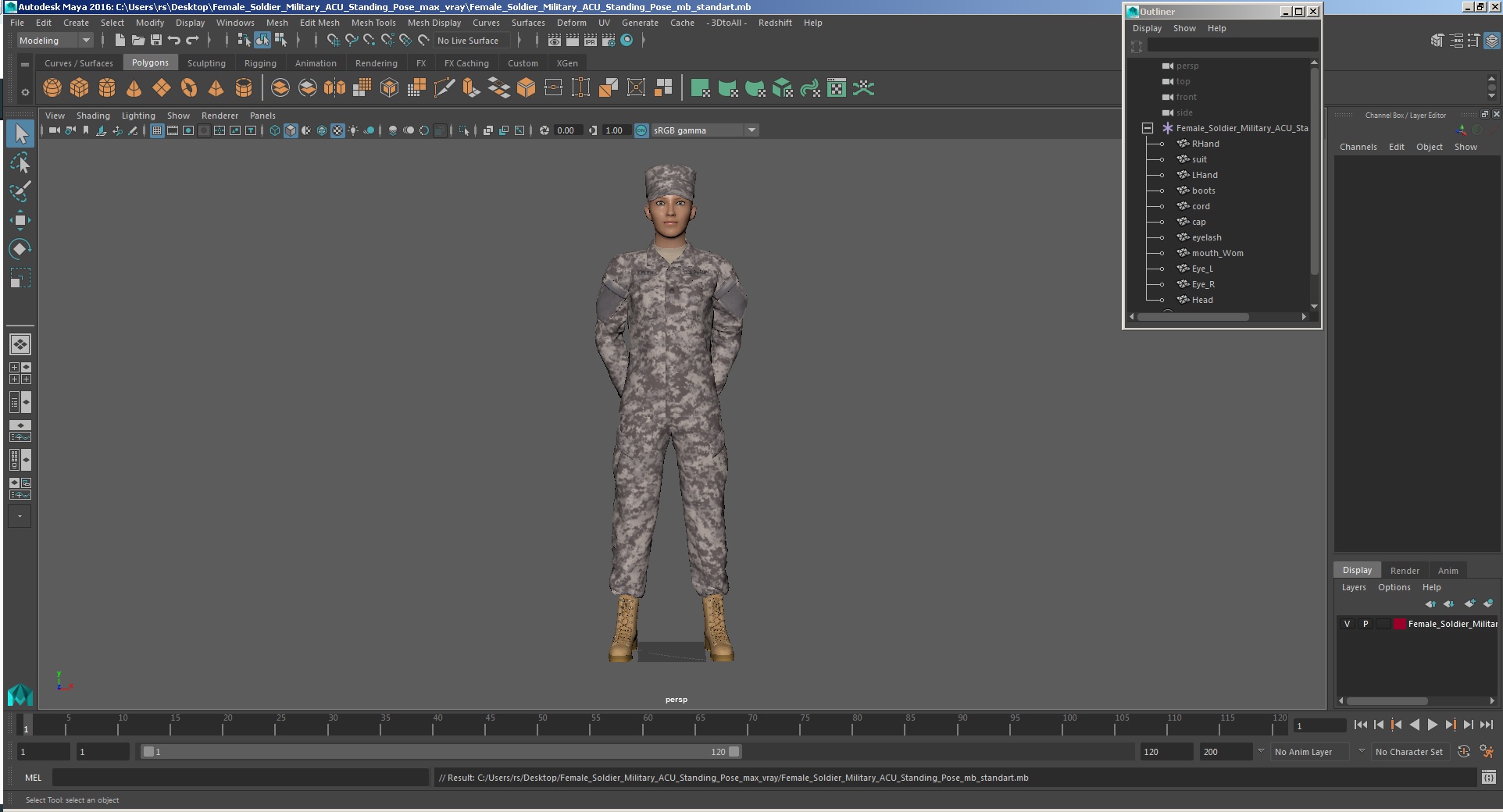 3D Female Soldier Military ACU Standing Pose