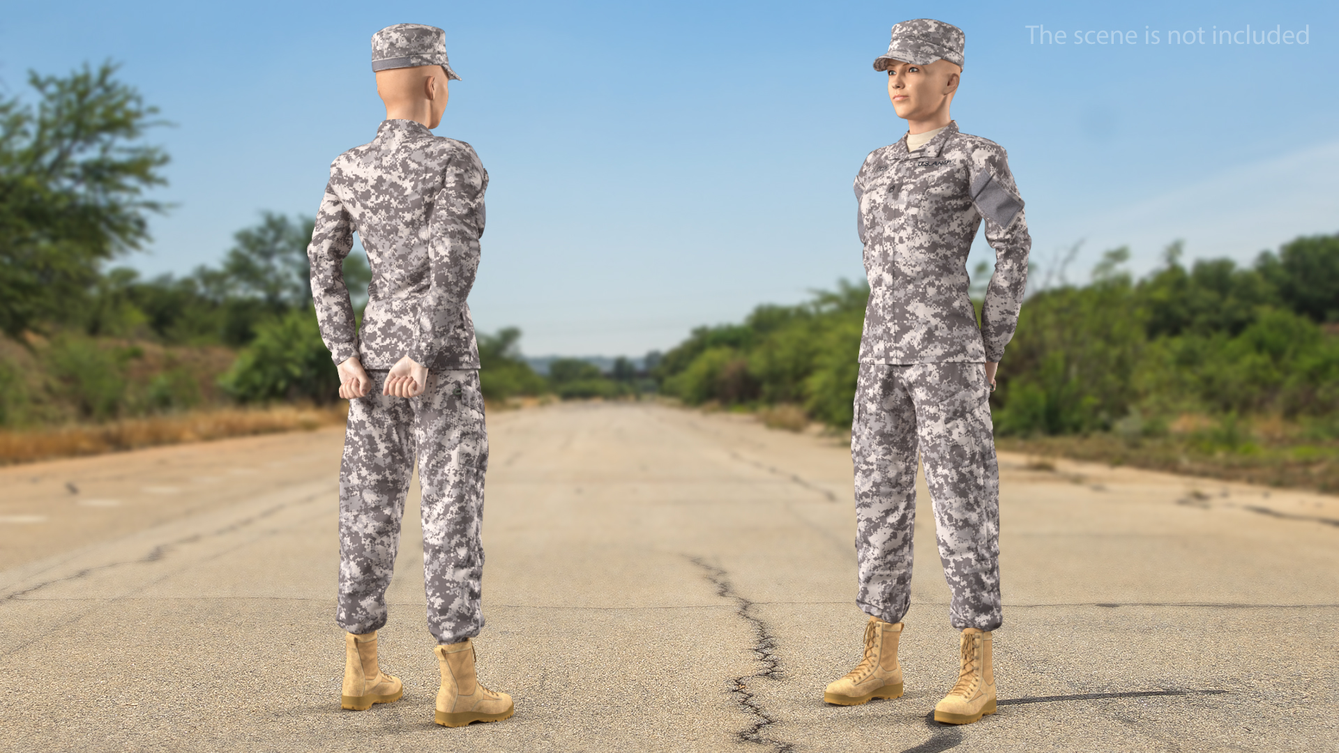 3D Female Soldier Military ACU Standing Pose