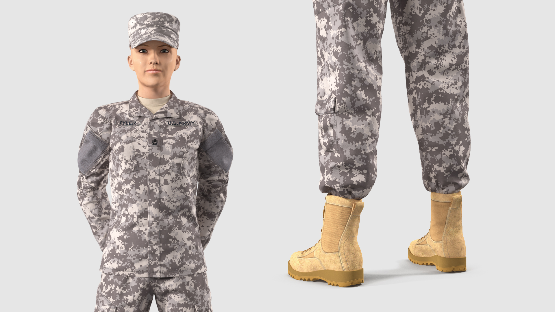 3D Female Soldier Military ACU Standing Pose