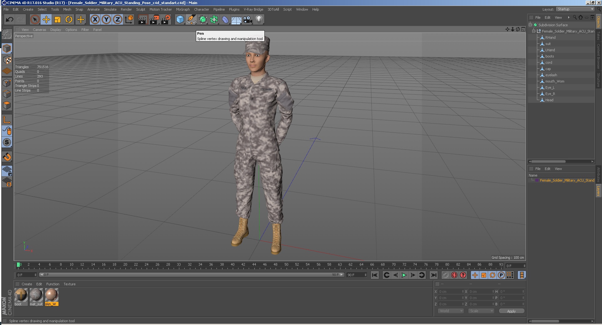 3D Female Soldier Military ACU Standing Pose