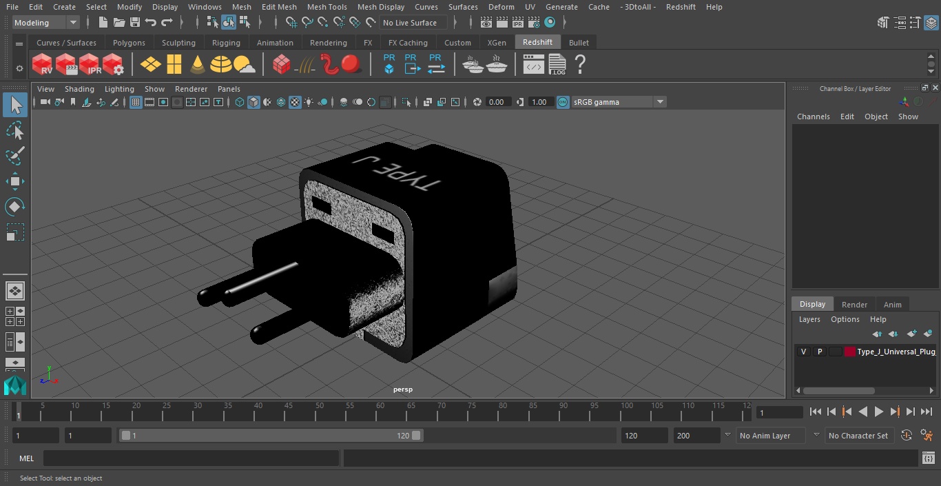 3D model Type J Universal Plug Adapter Black