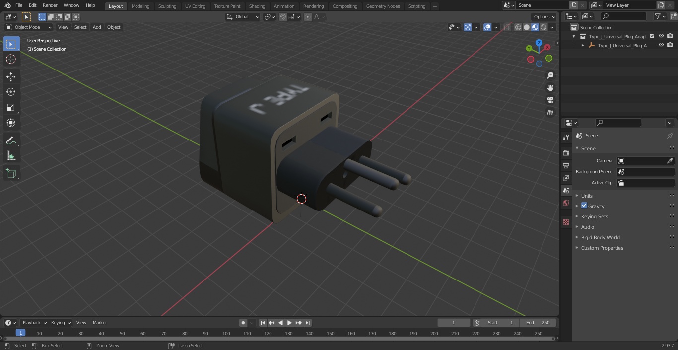 3D model Type J Universal Plug Adapter Black