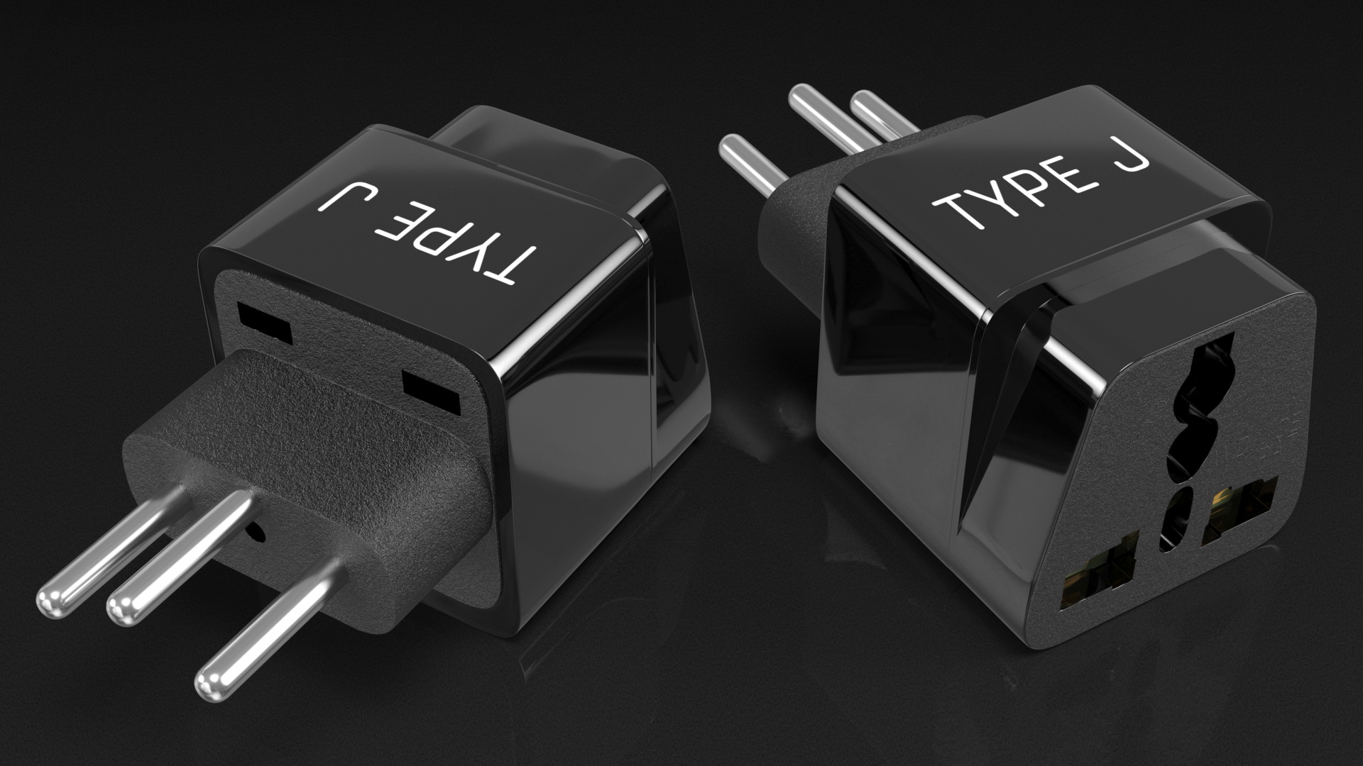3D model Type J Universal Plug Adapter Black