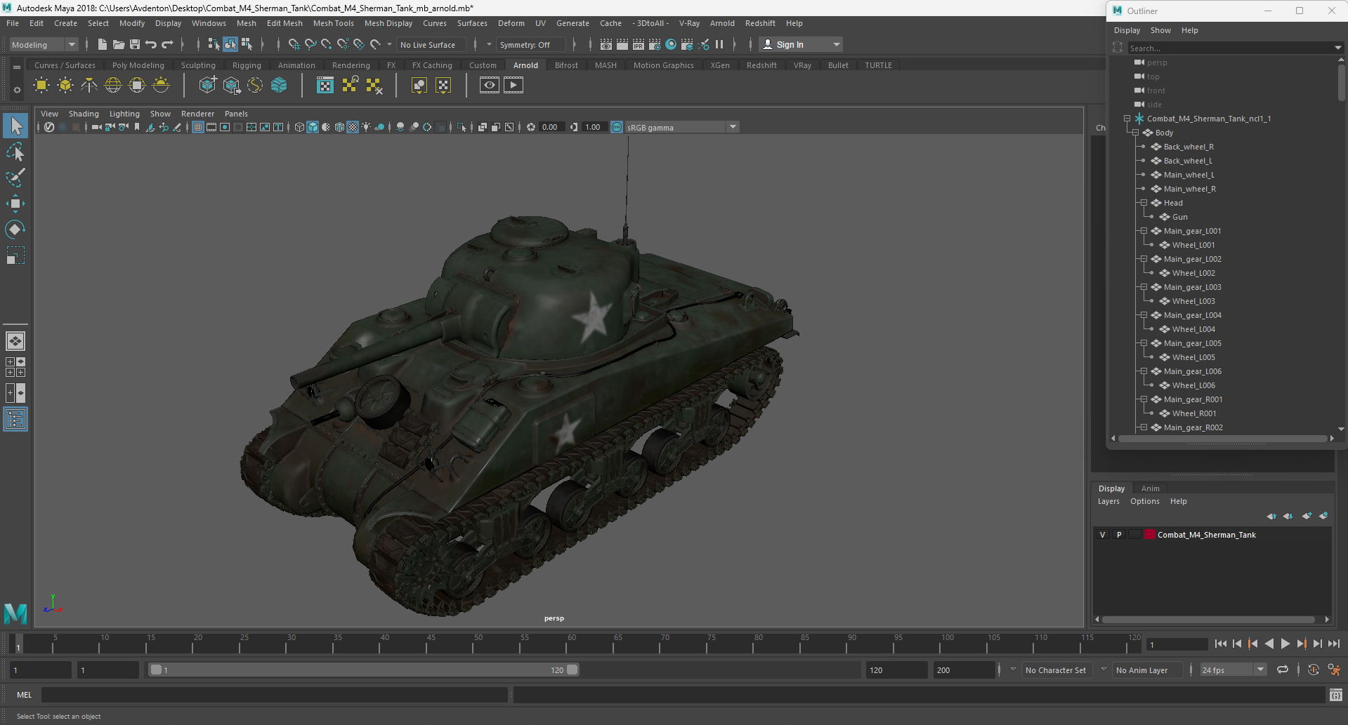 Combat M4 Sherman Tank 3D