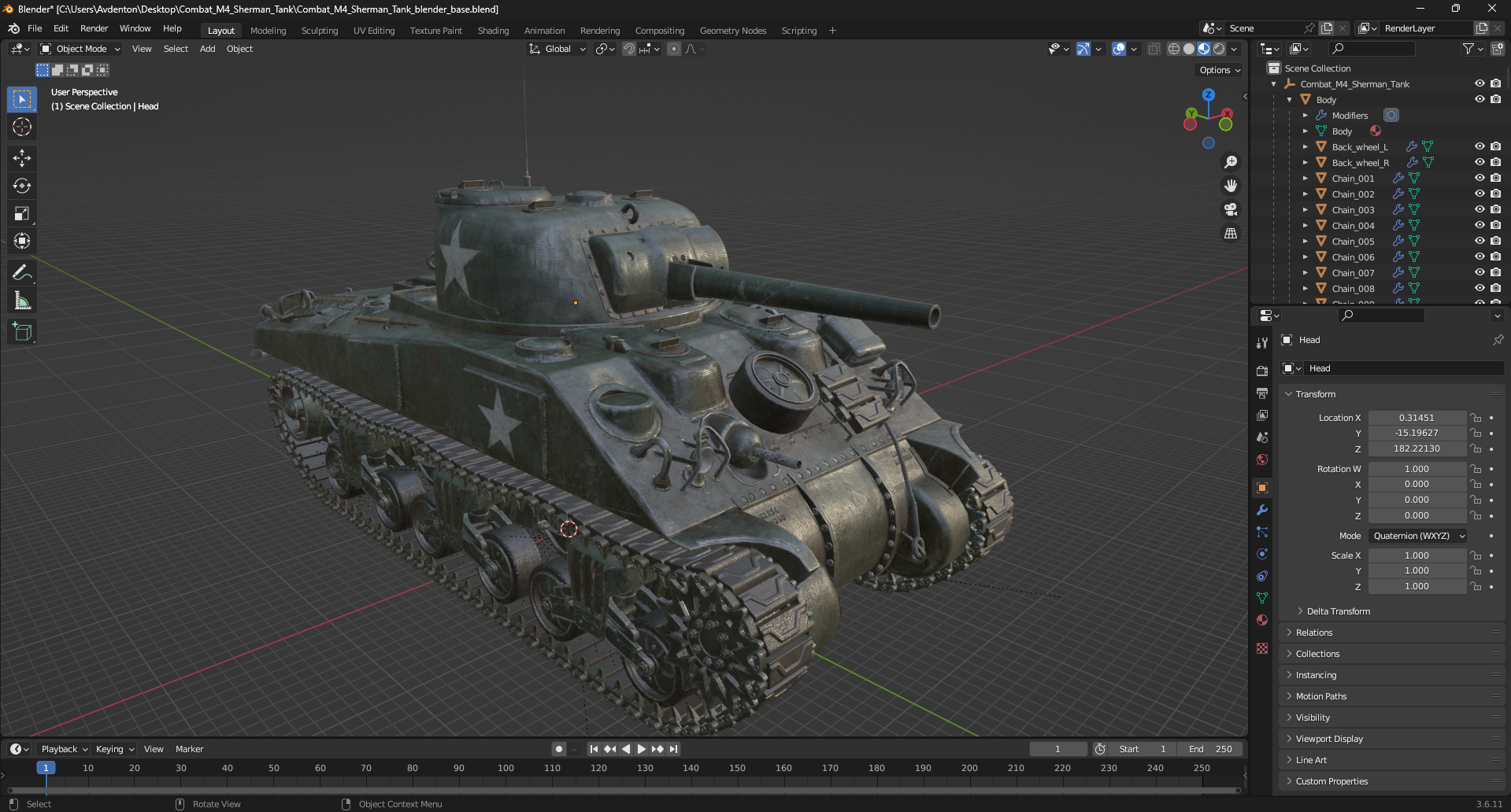 Combat M4 Sherman Tank 3D