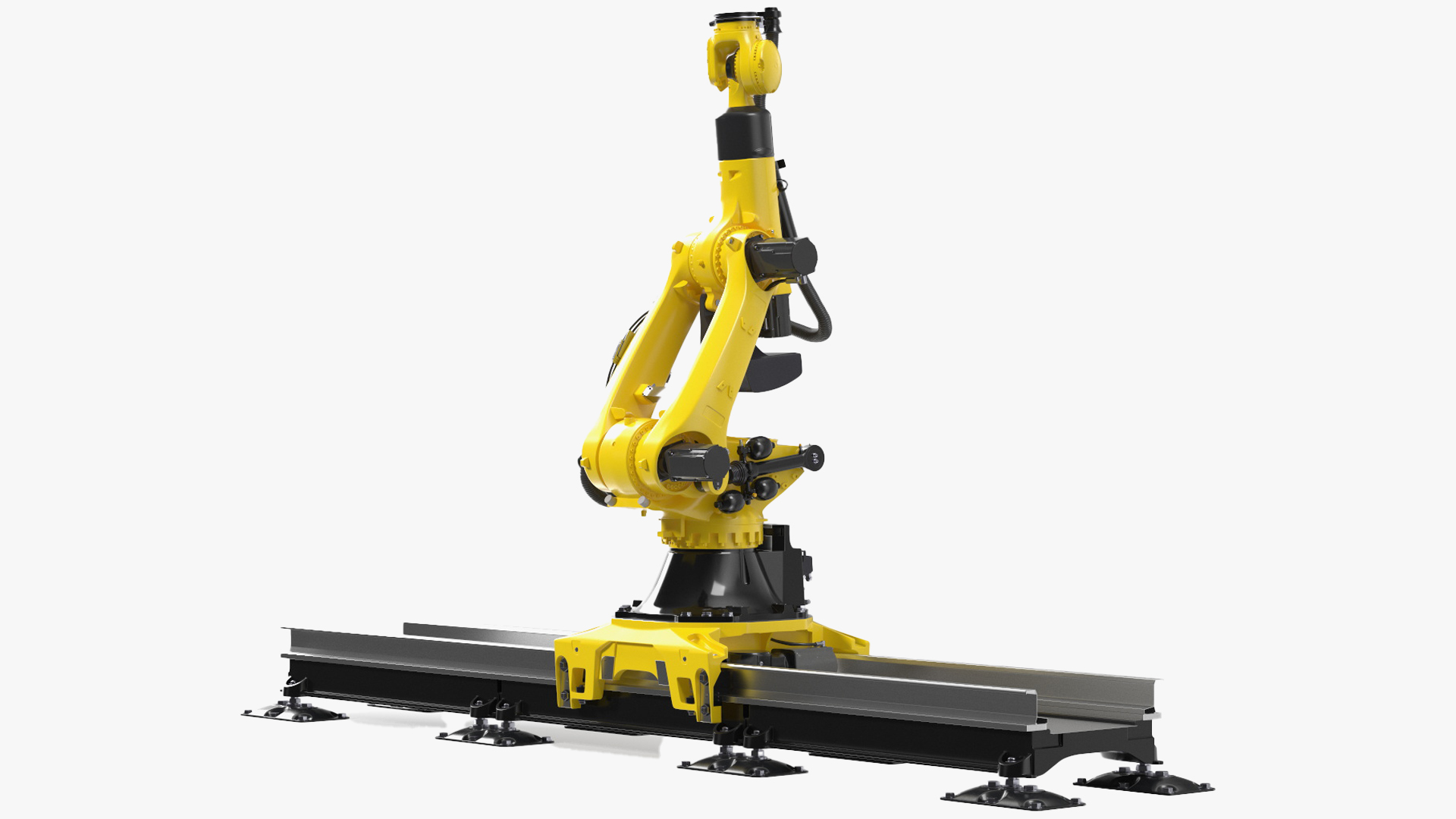3D Robotic Arm Yellow on Rails Rigged for Maya model