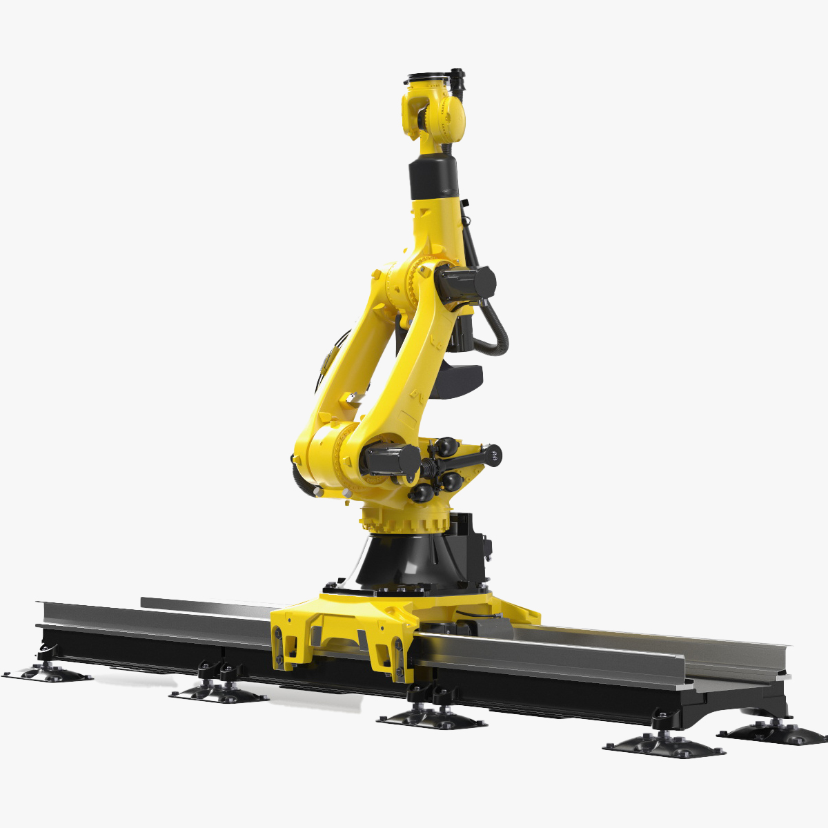 3D Robotic Arm Yellow on Rails Rigged for Maya model