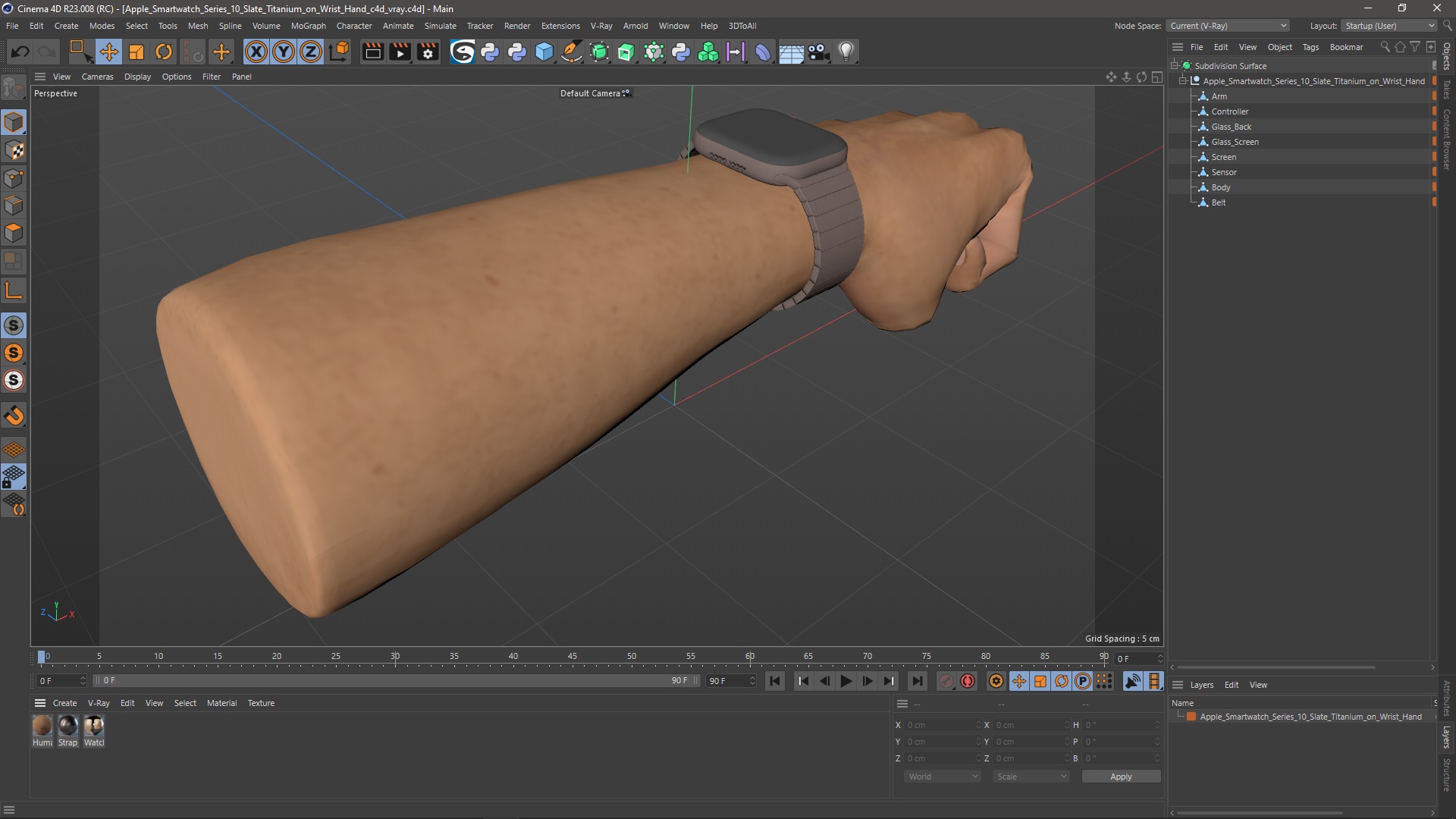 3D model Apple Smartwatch Series 10 Slate Titanium on Wrist Hand