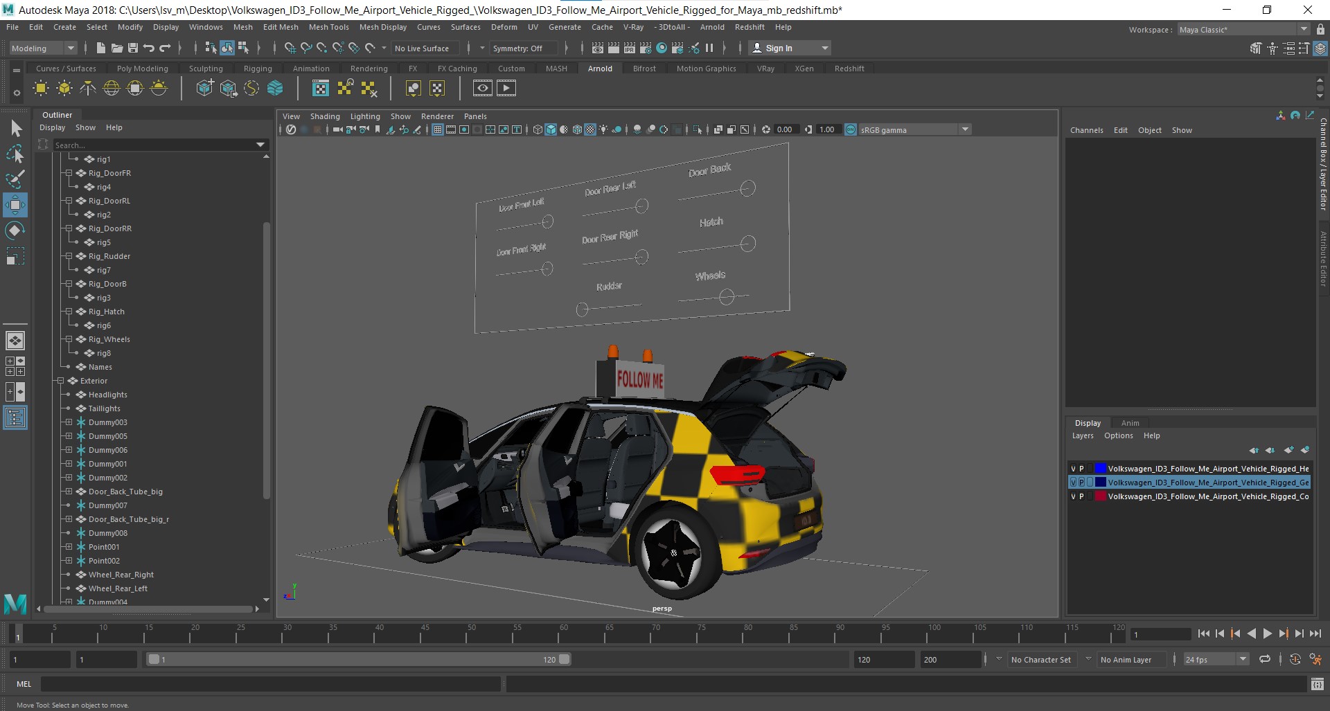 3D Volkswagen ID3 Follow Me Airport Vehicle Rigged for Maya