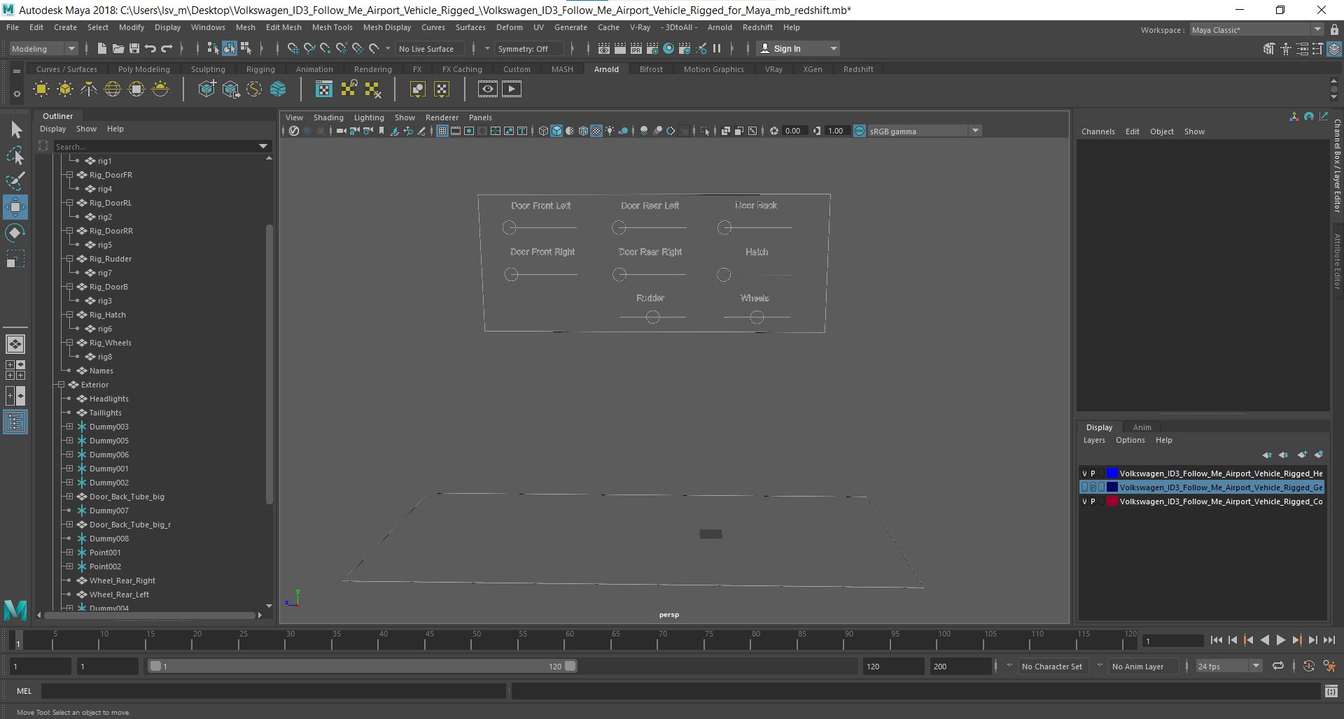 3D Volkswagen ID3 Follow Me Airport Vehicle Rigged for Maya