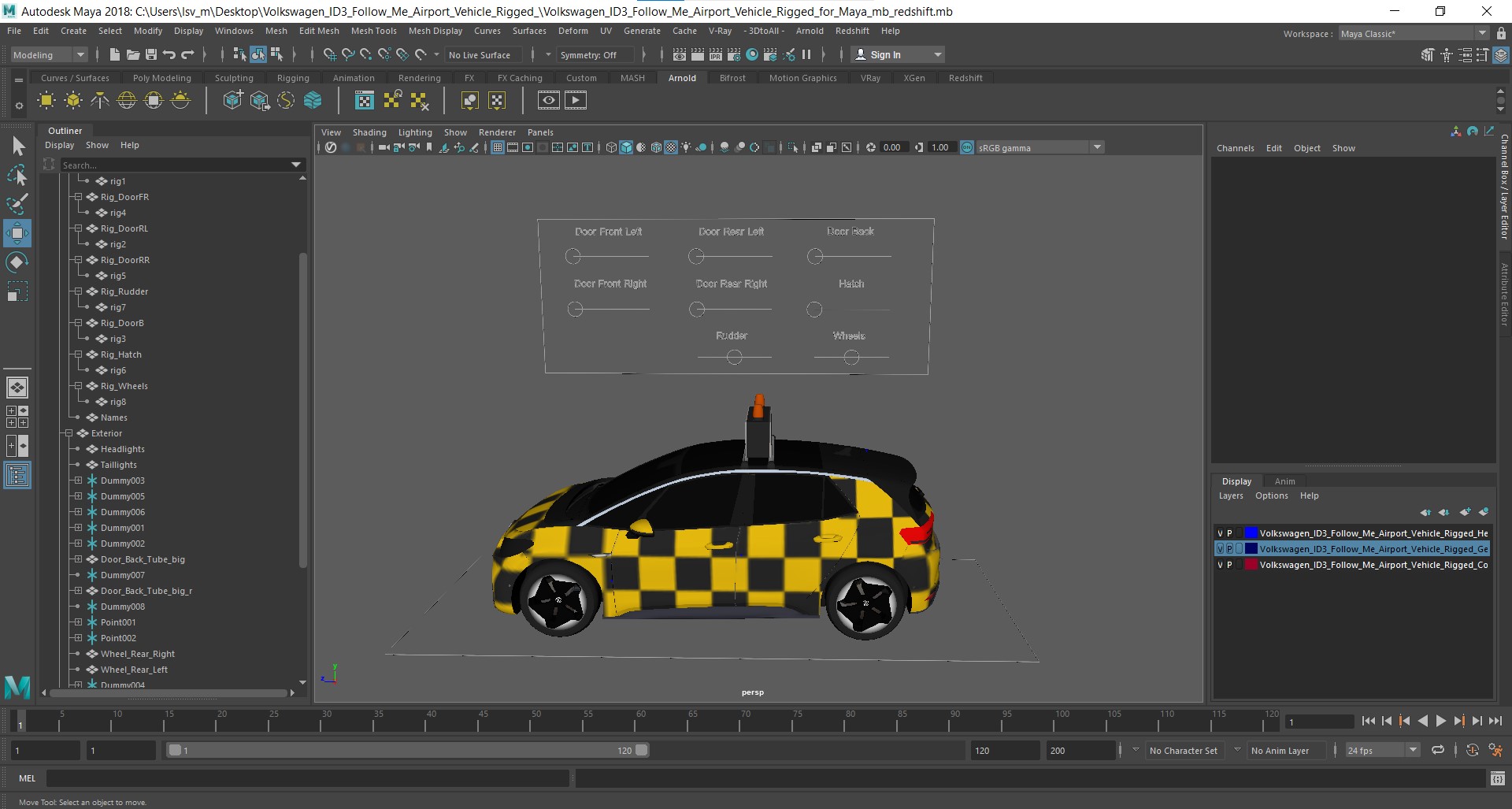 3D Volkswagen ID3 Follow Me Airport Vehicle Rigged for Maya