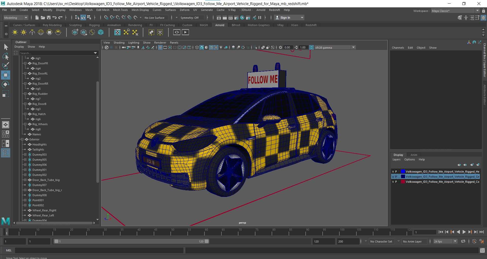 3D Volkswagen ID3 Follow Me Airport Vehicle Rigged for Maya