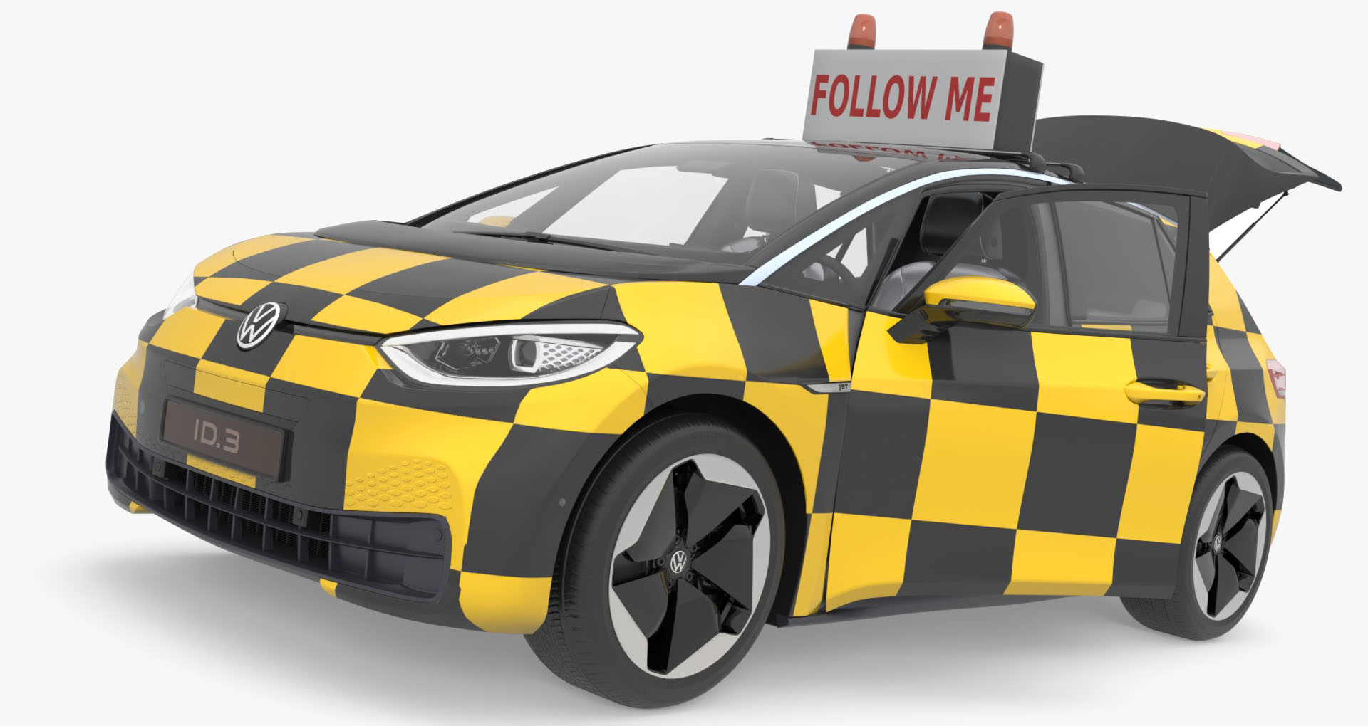 3D Volkswagen ID3 Follow Me Airport Vehicle Rigged for Maya