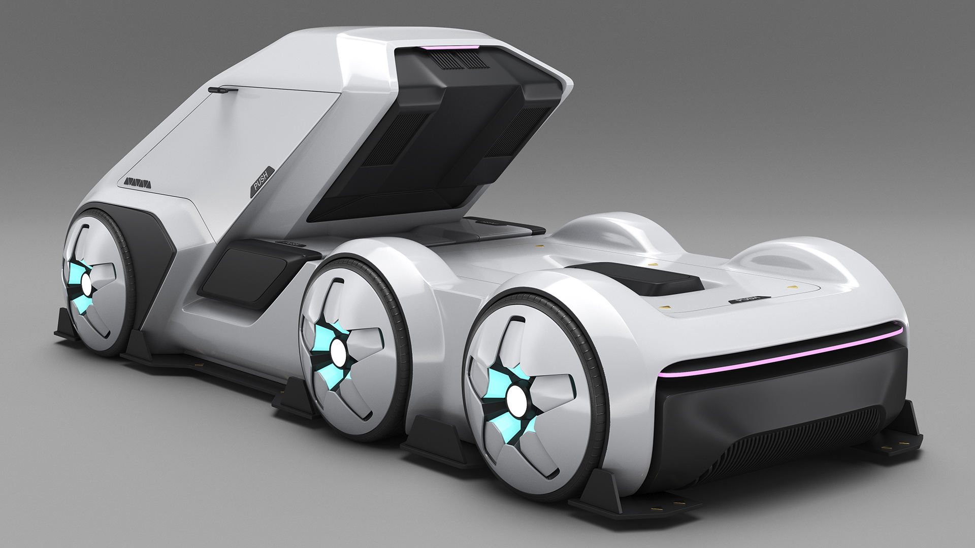 3D Futuristic Hi-Tech Truck White Rigged for Cinema 4D