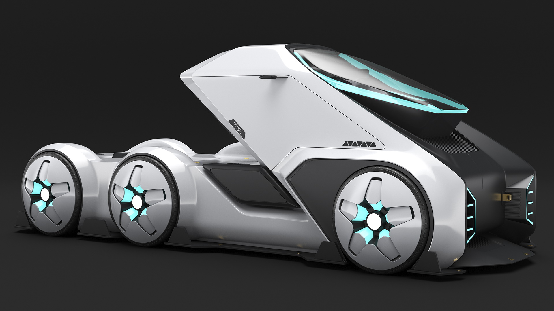 3D Futuristic Hi-Tech Truck White Rigged for Cinema 4D