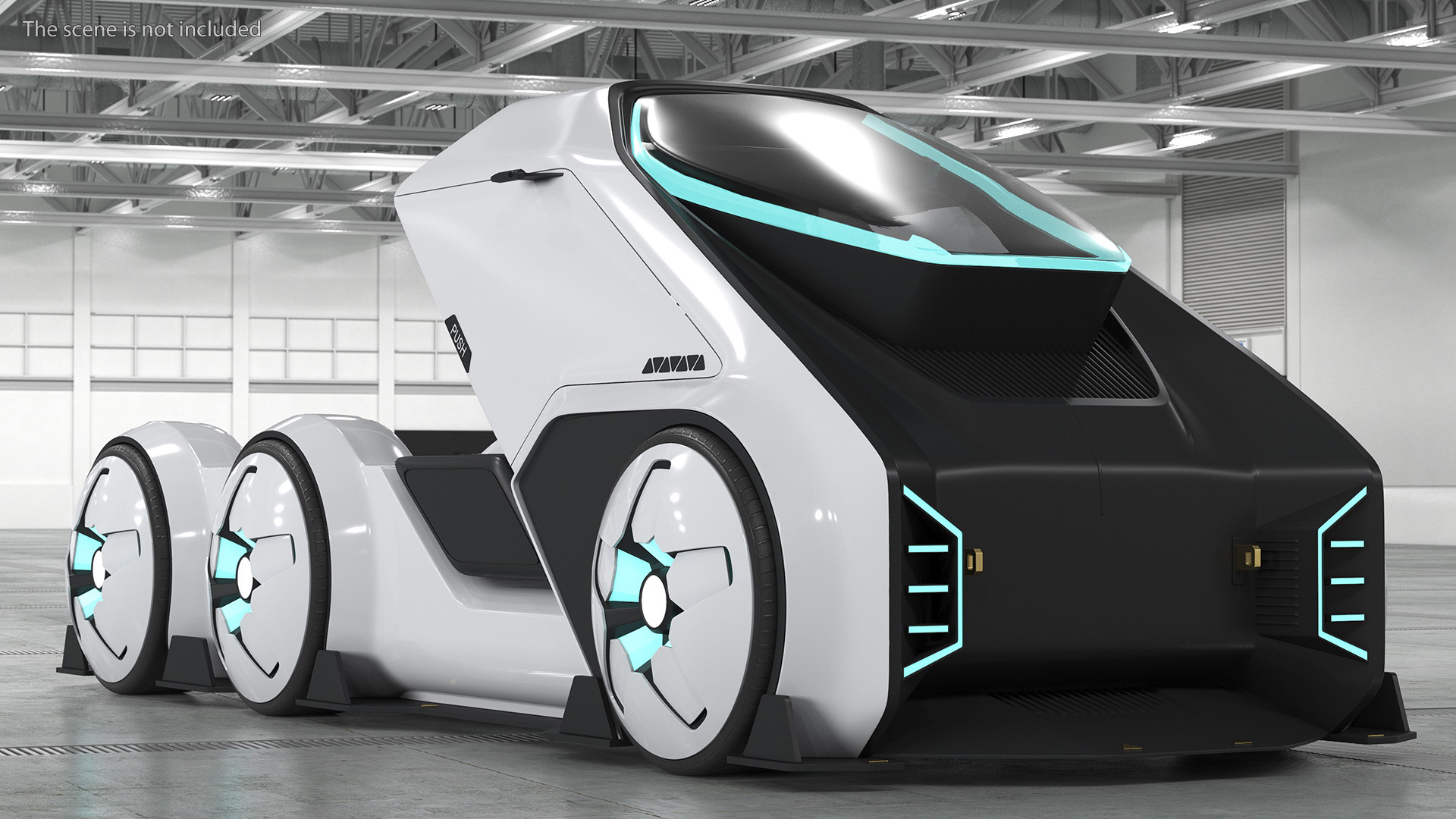 3D Futuristic Hi-Tech Truck White Rigged for Cinema 4D