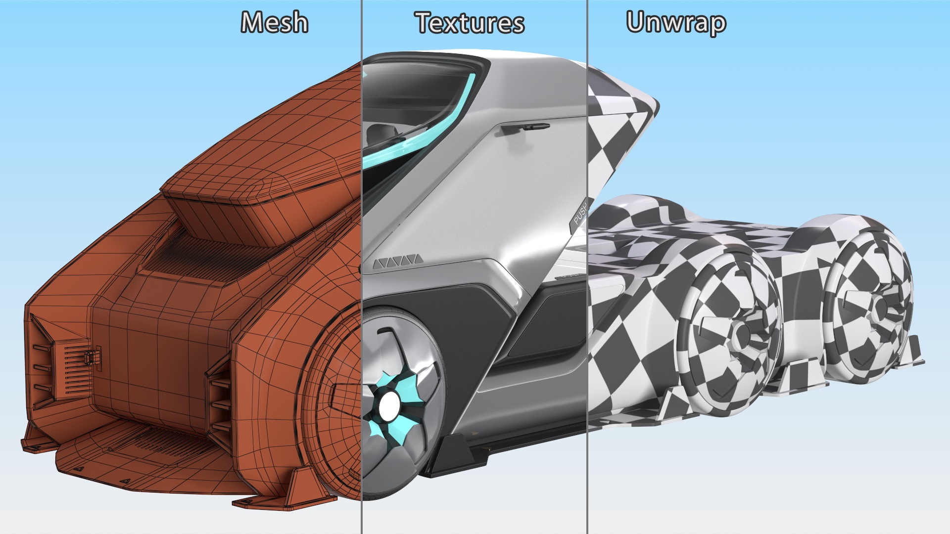 3D Futuristic Hi-Tech Truck White Rigged for Cinema 4D