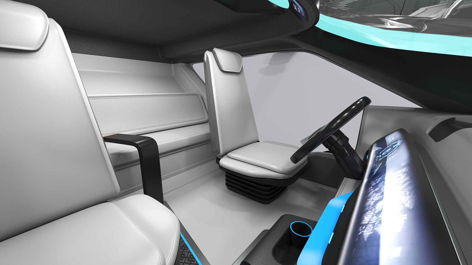 3D Futuristic Hi-Tech Truck White Rigged for Cinema 4D