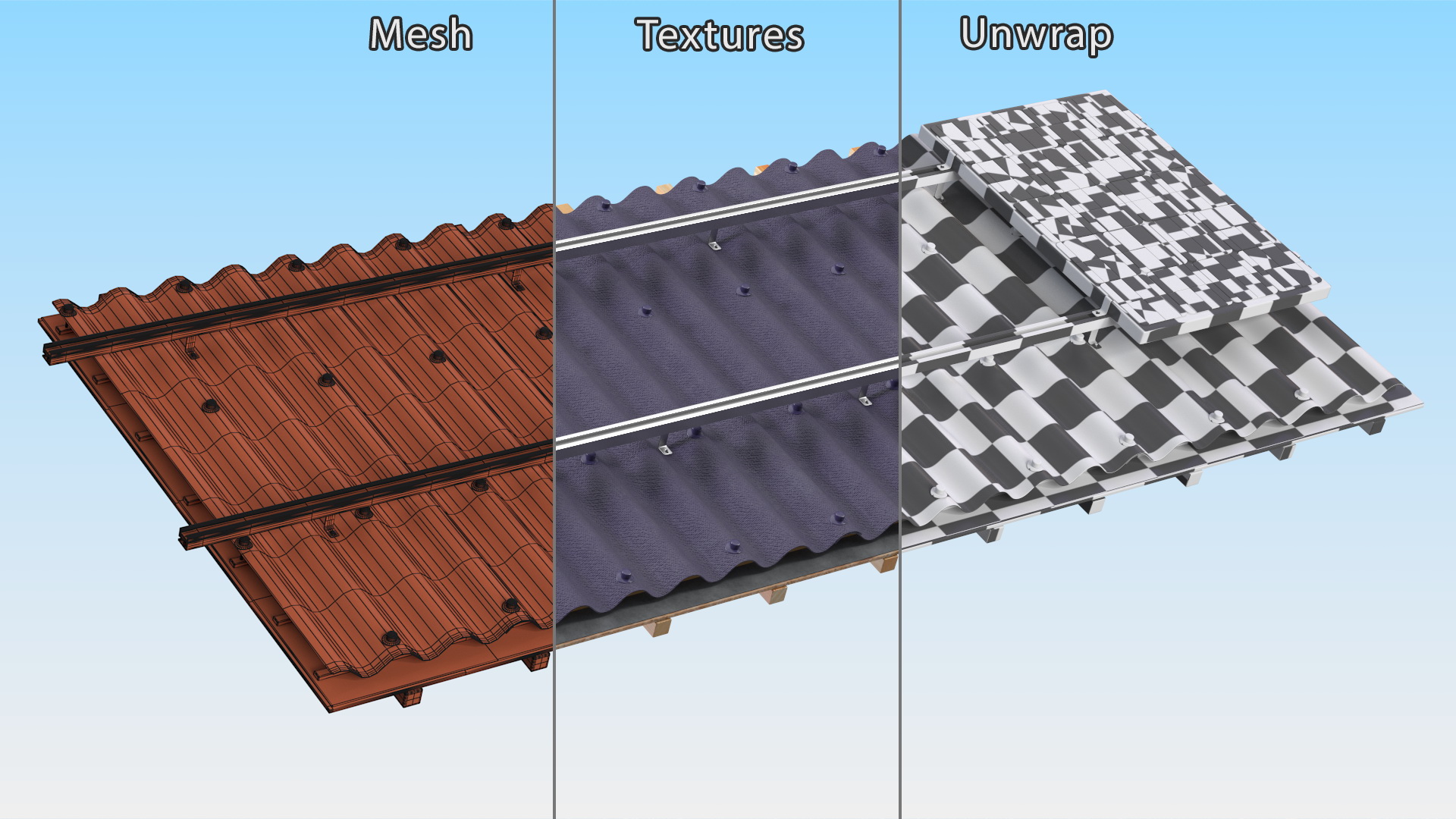 3D Onduline Roofing with Solar Panel model