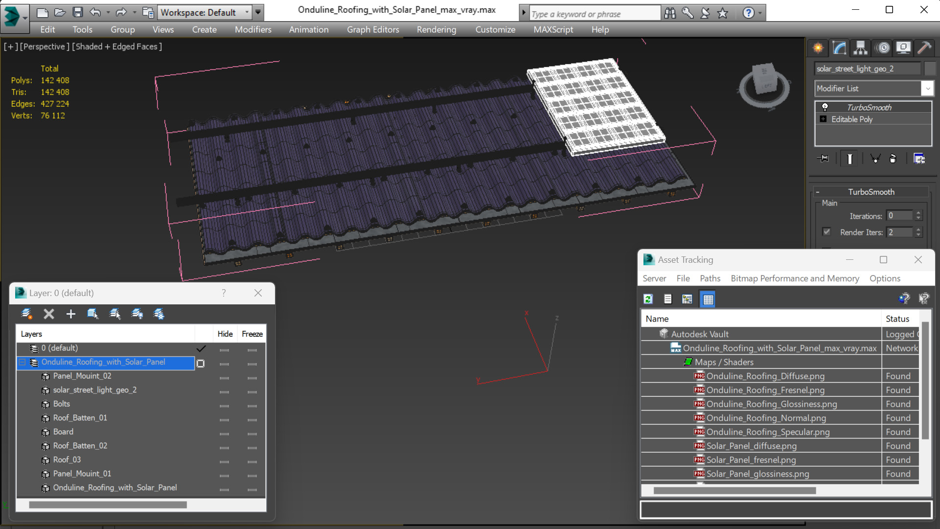 3D Onduline Roofing with Solar Panel model
