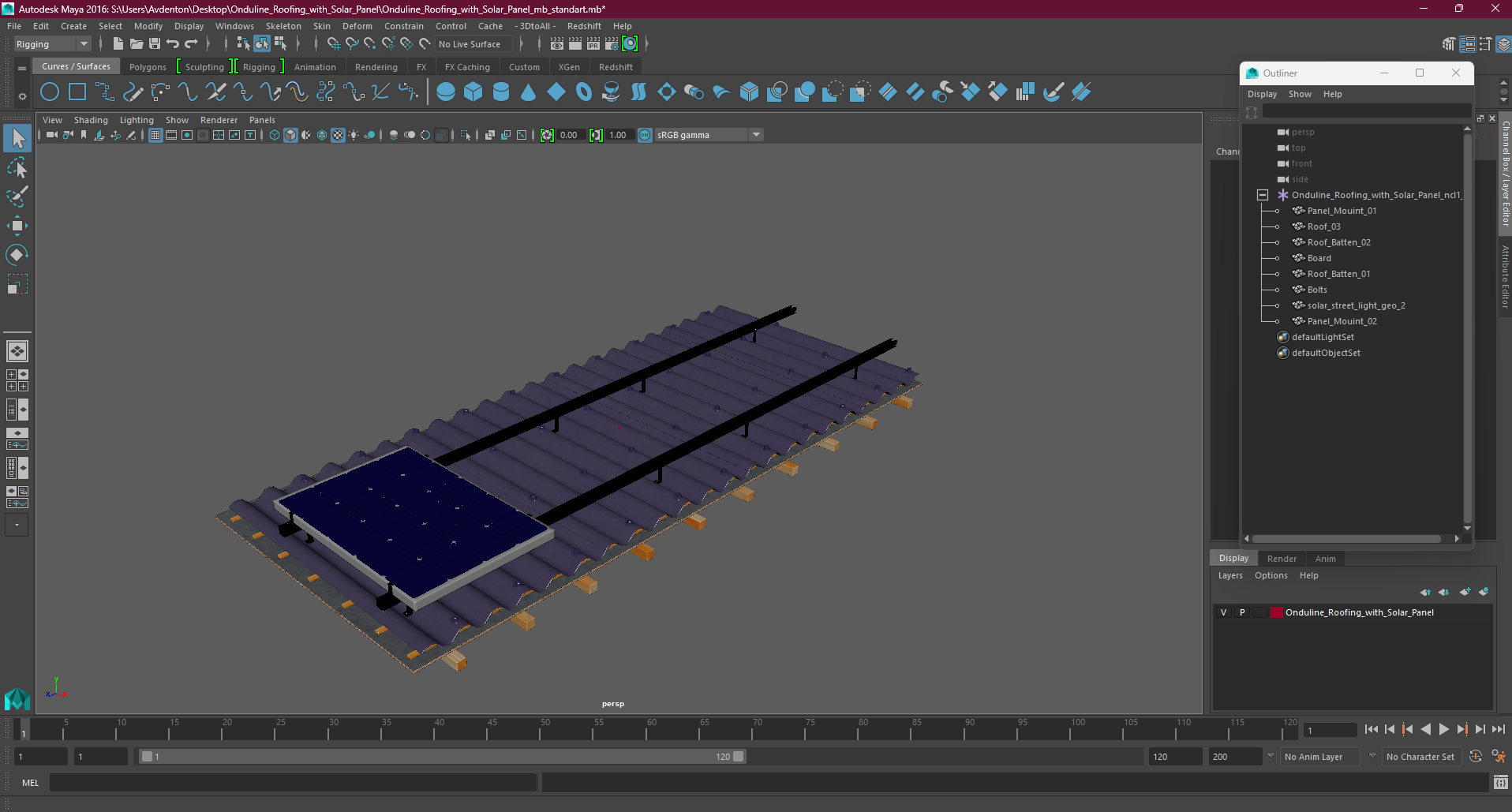 3D Onduline Roofing with Solar Panel model