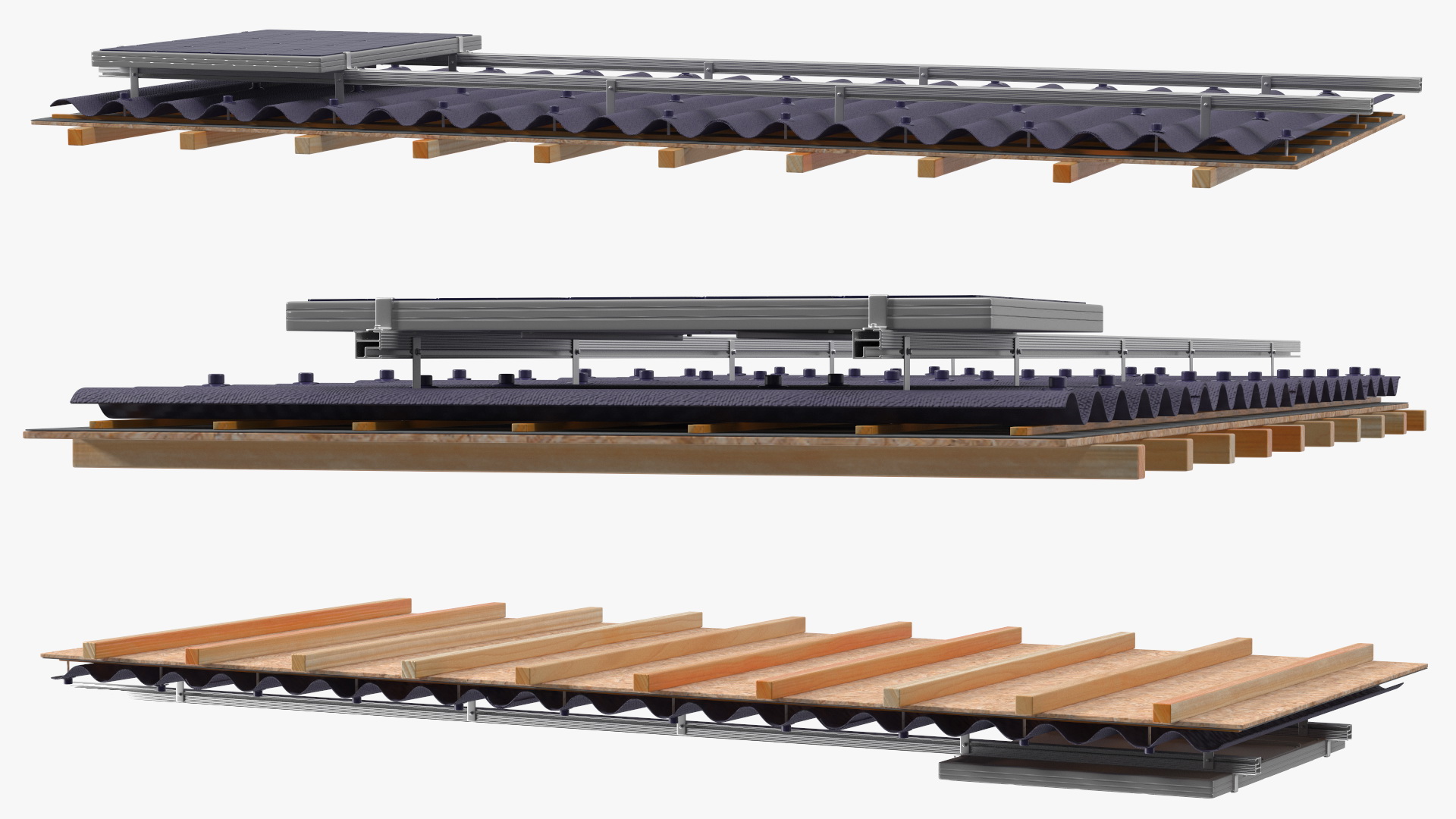 3D Onduline Roofing with Solar Panel model