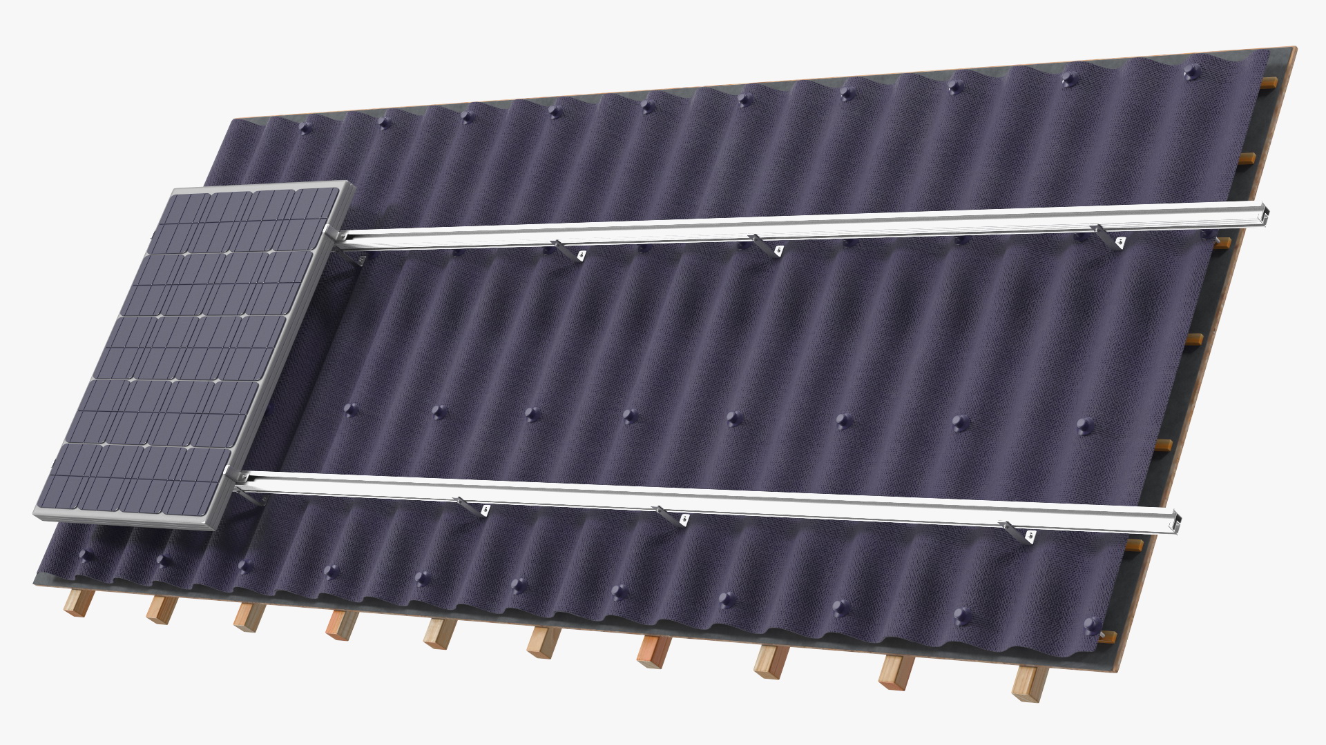 3D Onduline Roofing with Solar Panel model