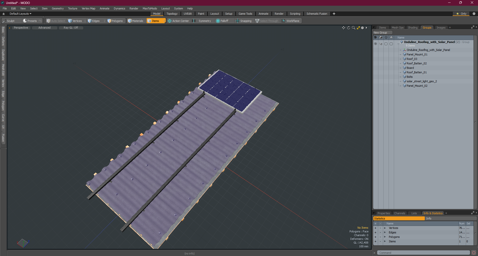 3D Onduline Roofing with Solar Panel model