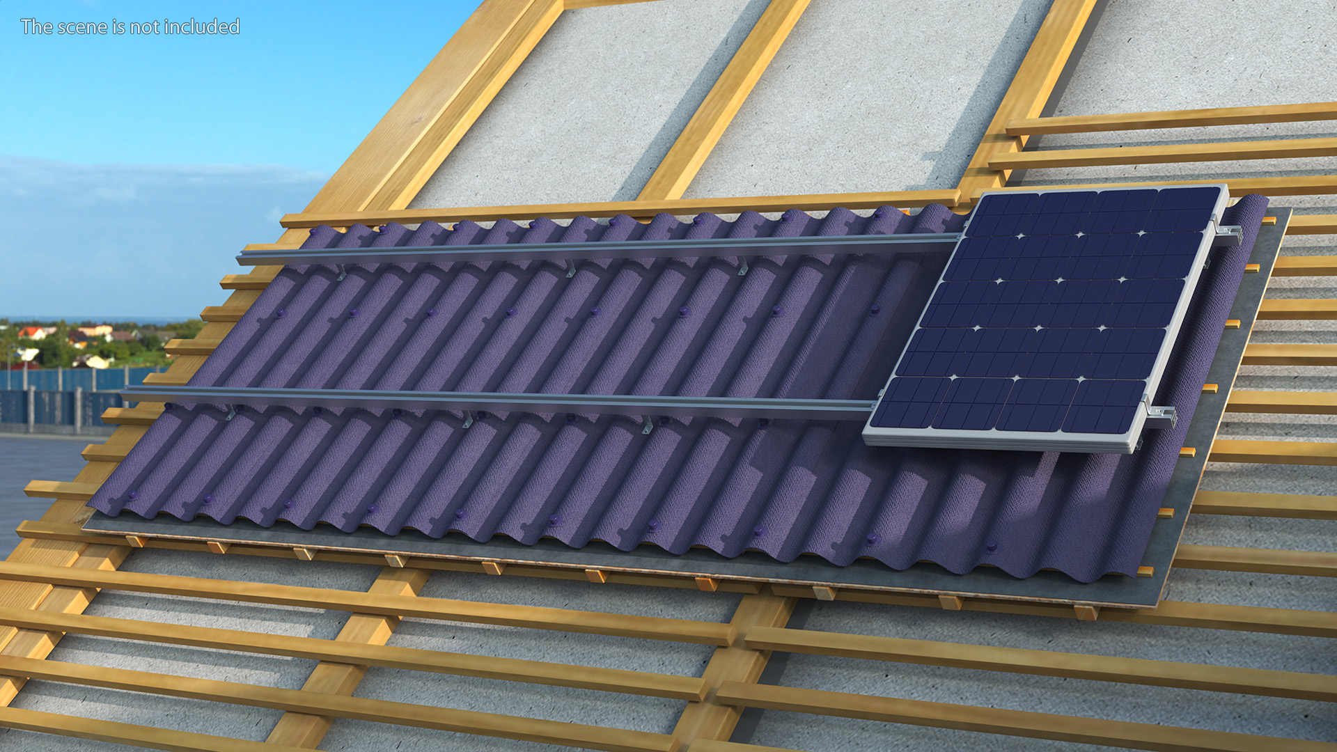 3D Onduline Roofing with Solar Panel model