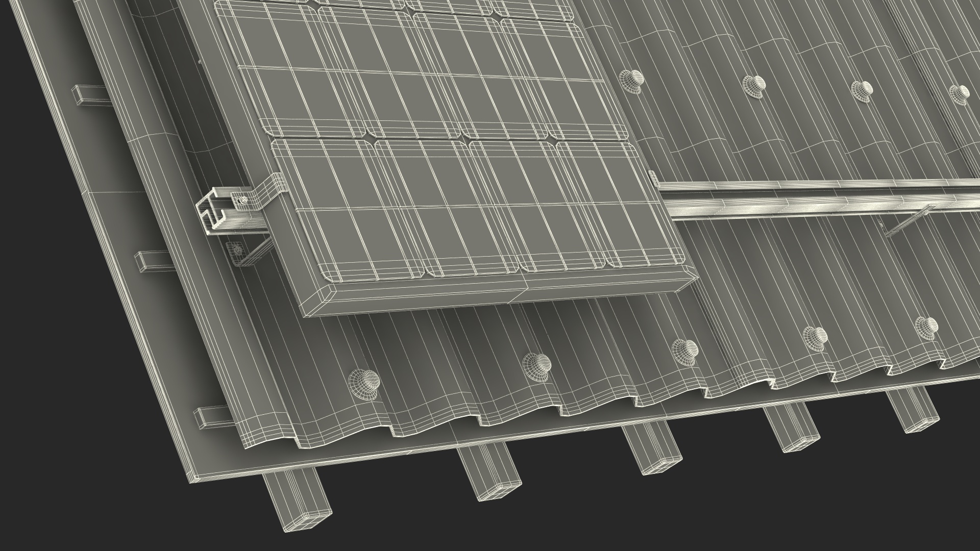 3D Onduline Roofing with Solar Panel model