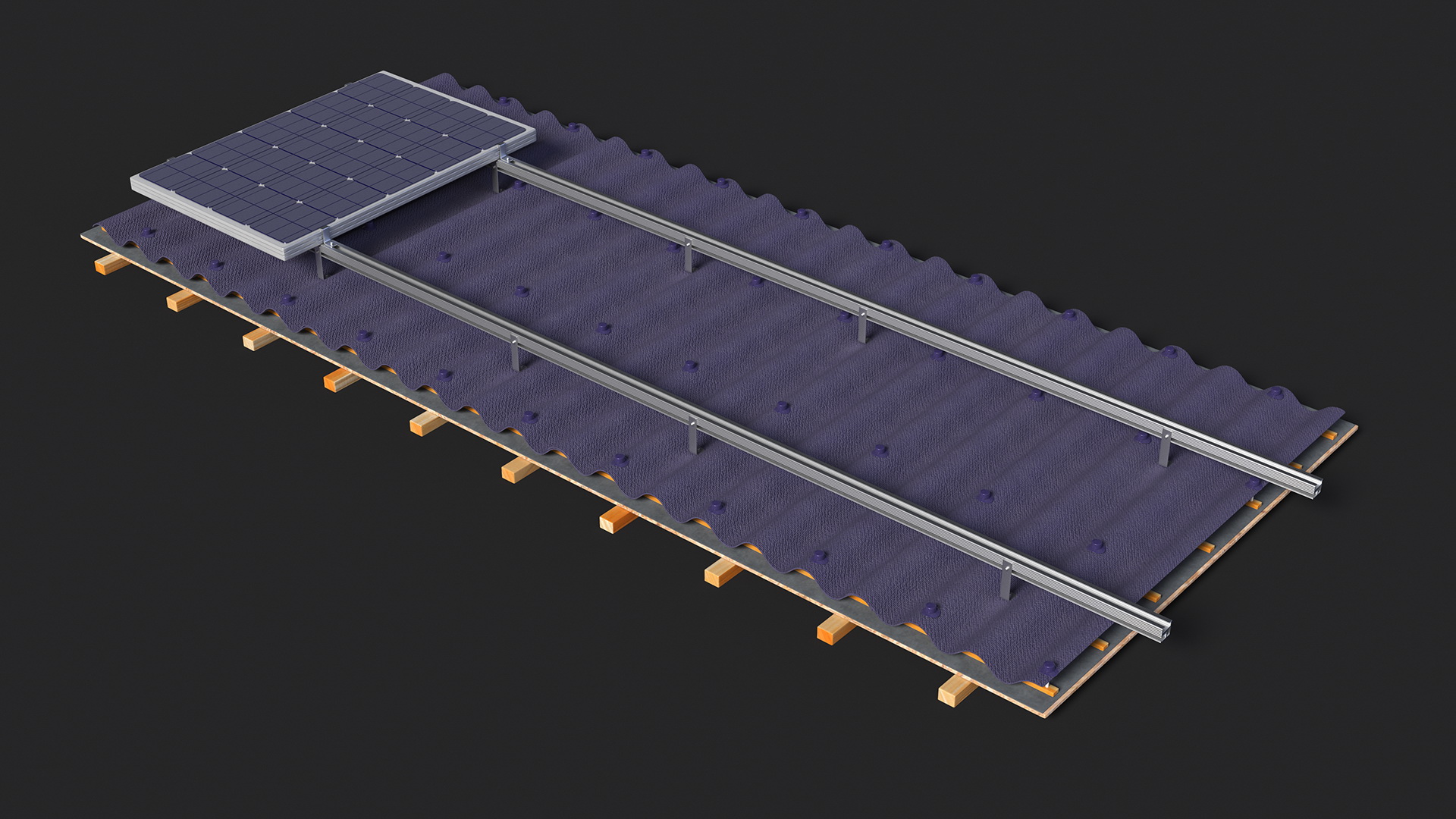 3D Onduline Roofing with Solar Panel model